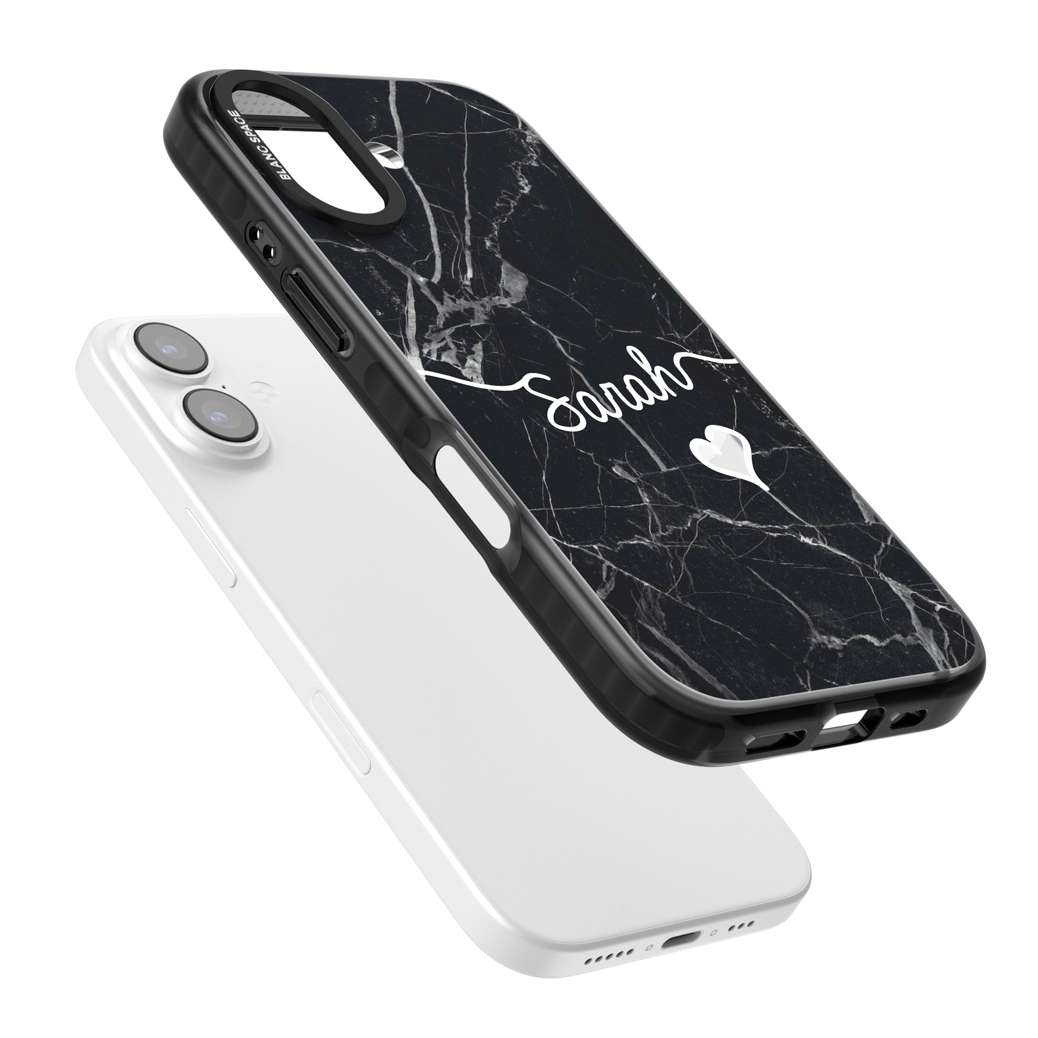 Personalised Black Marble Heart iPhone 17 Impact Pro Black Phone Case Colours
