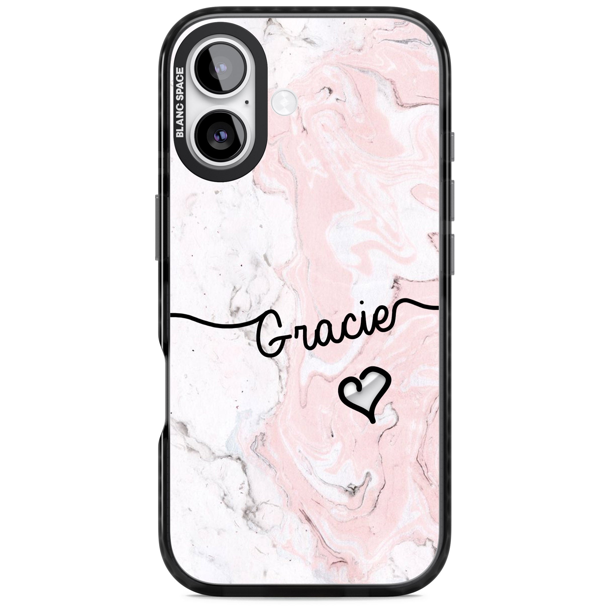 Personalised Pink Marble iPhone 17 Impact Pro Black Phone Case