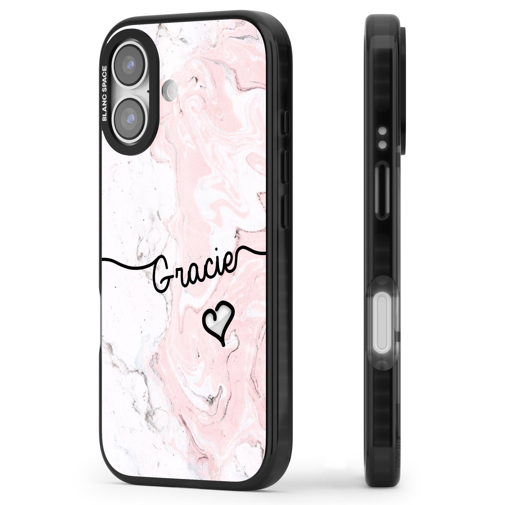 Personalised Pink Marble iPhone 17 Impact Pro Black Phone Case Side Profile
