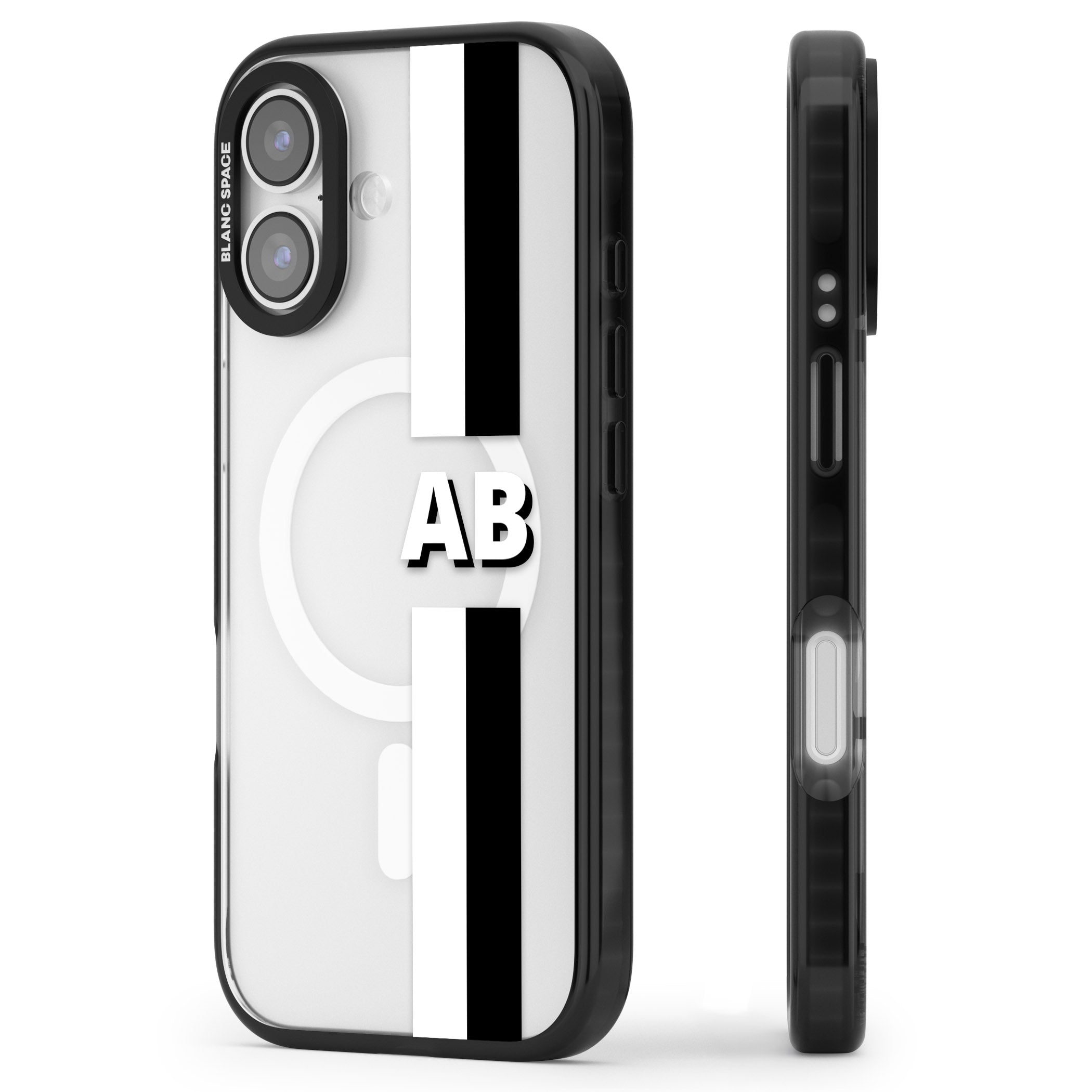 Personalised Bold Two Stripe Name iPhone 17 Impact Pro Black Phone Case Side Profile