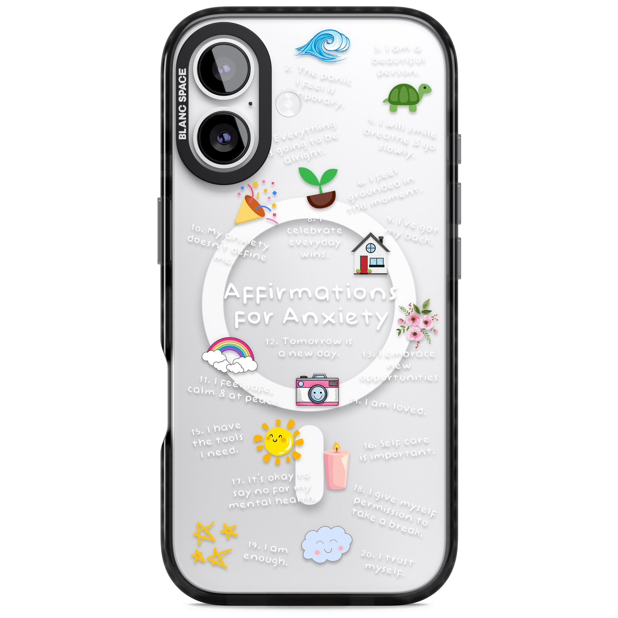 Anxiety White Text iPhone 17 Impact Pro Black Phone Case