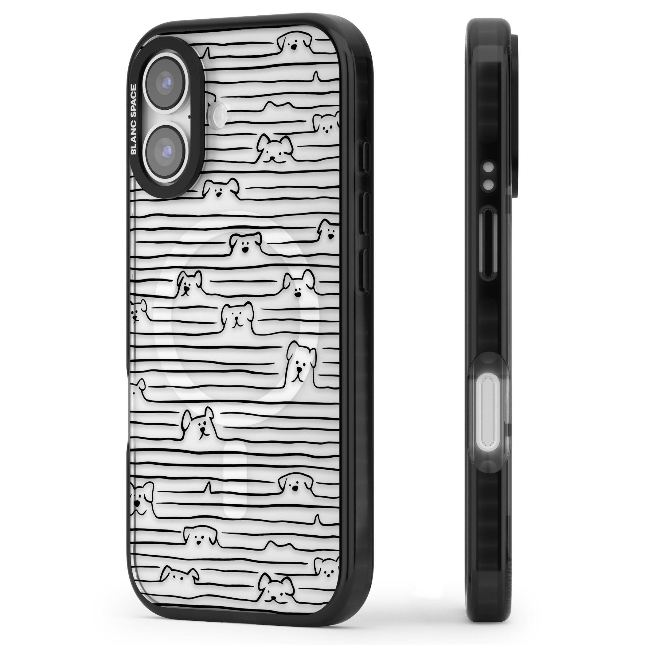 Dog Line Art Black iPhone 17 Impact Pro Black Phone Case Side Profile