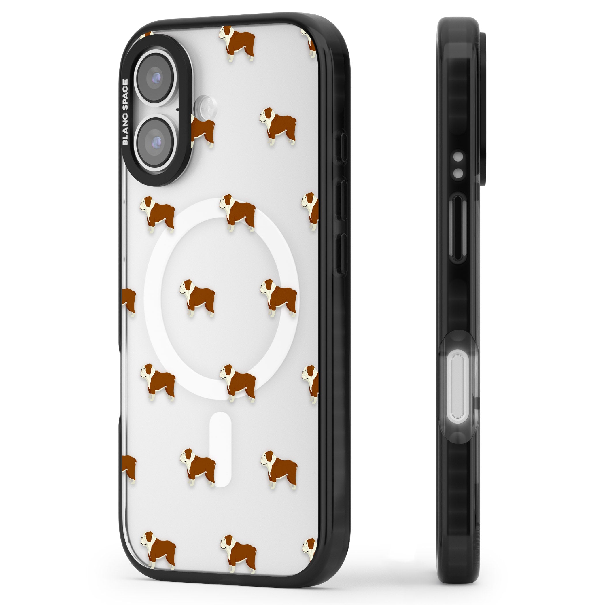 Bulldog Pattern Clear iPhone 17 Impact Pro Black Phone Case Side Profile