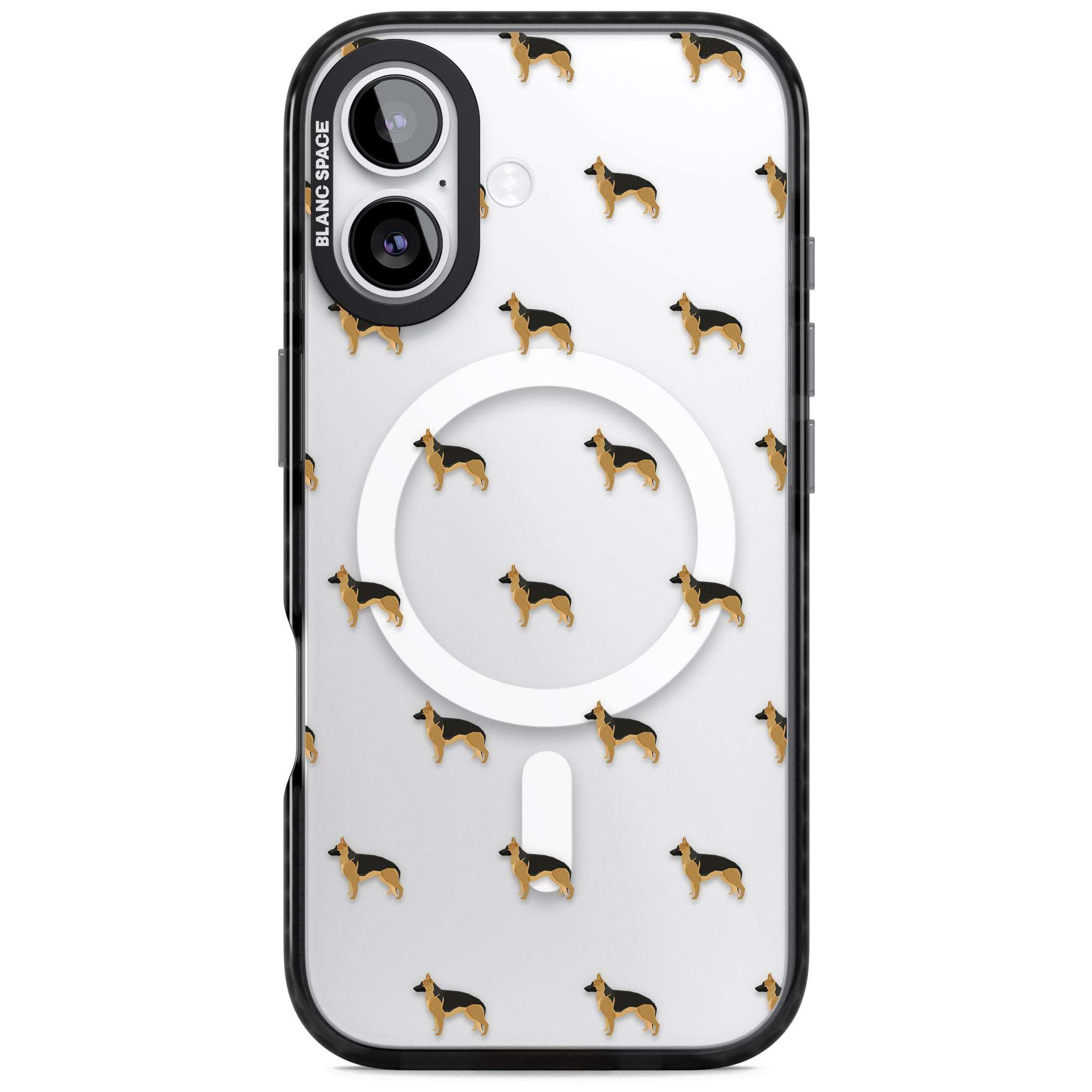 German Shepherd Pattern Clear iPhone 17 Impact Pro Black Phone Case