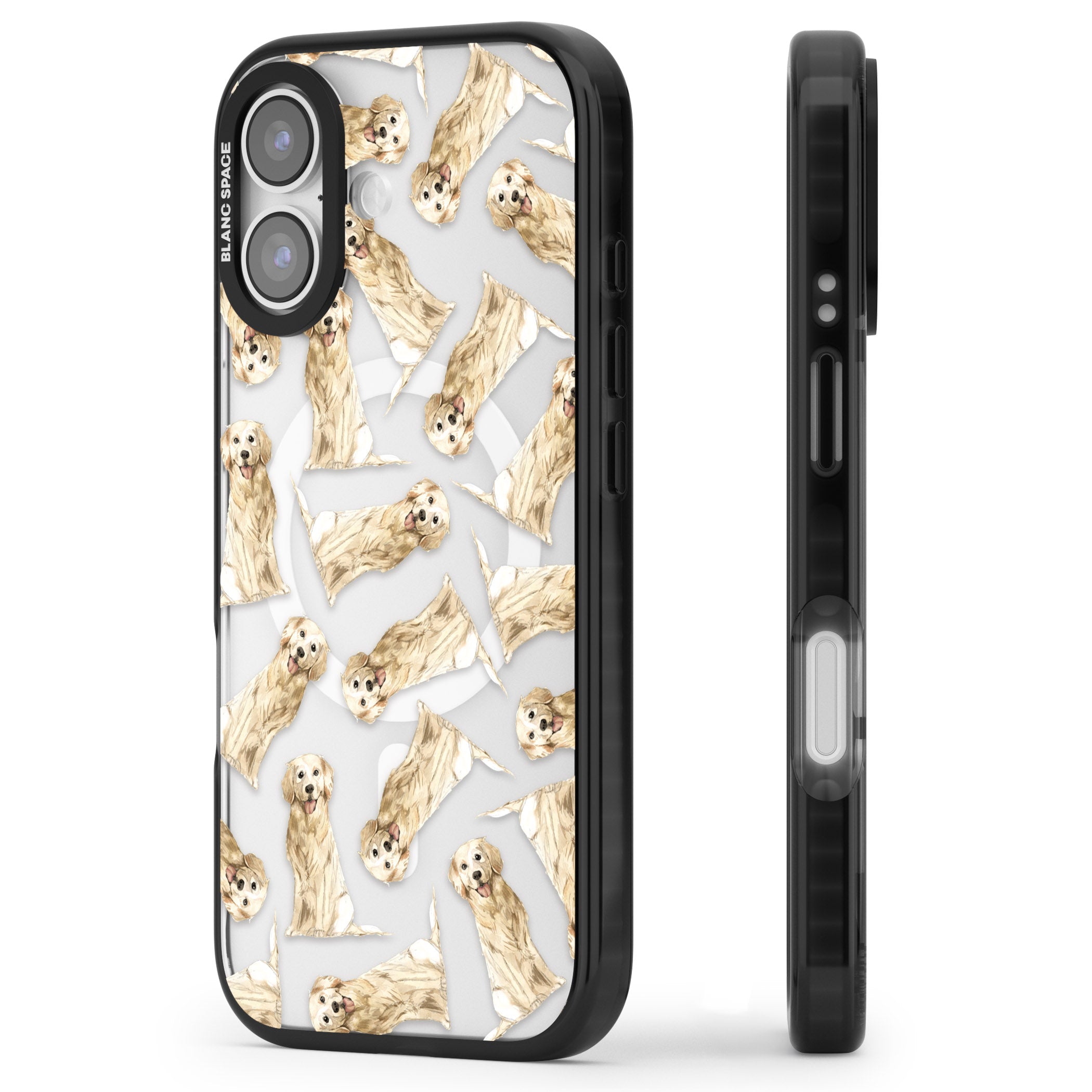 Golden Retriever Watercolor Pattern iPhone 17 Impact Pro Black Phone Case Side Profile