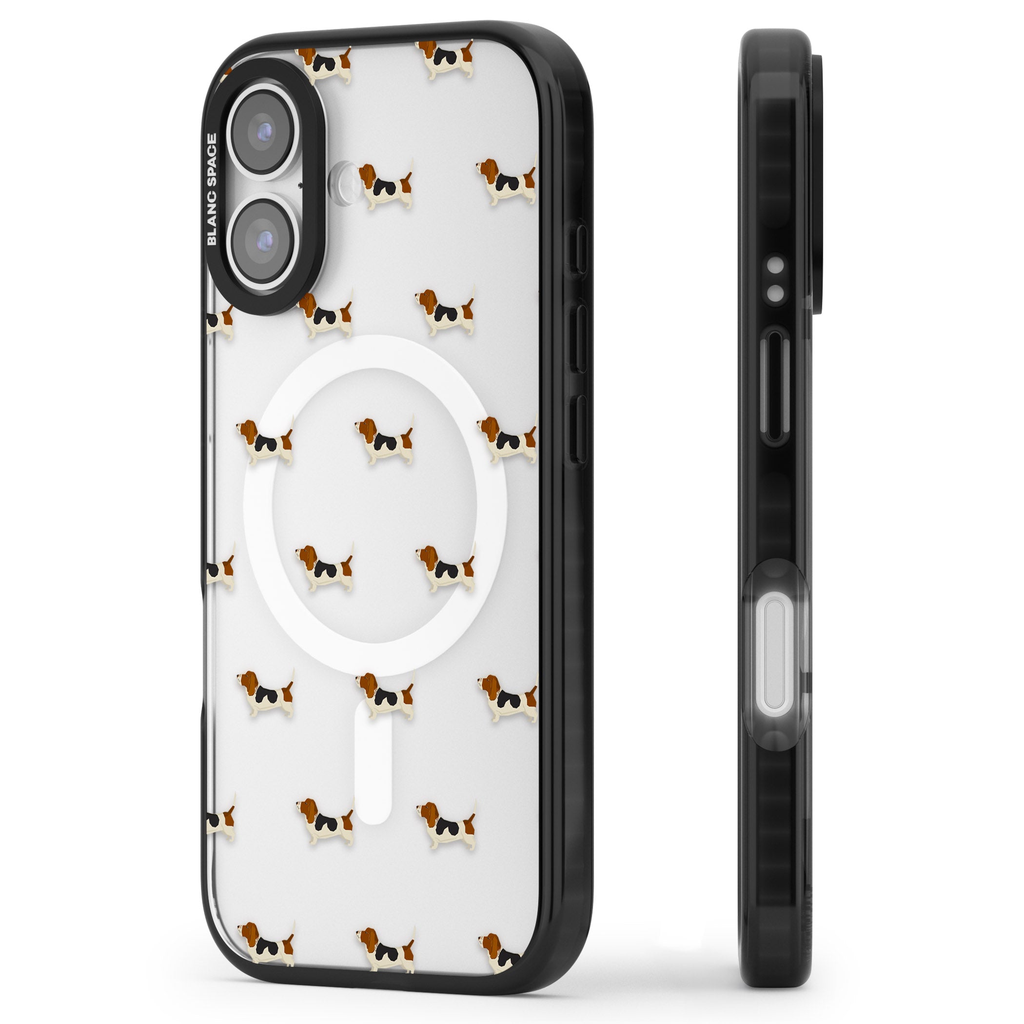 Basset Hound Pattern iPhone 17 Impact Pro Black Phone Case Side Profile