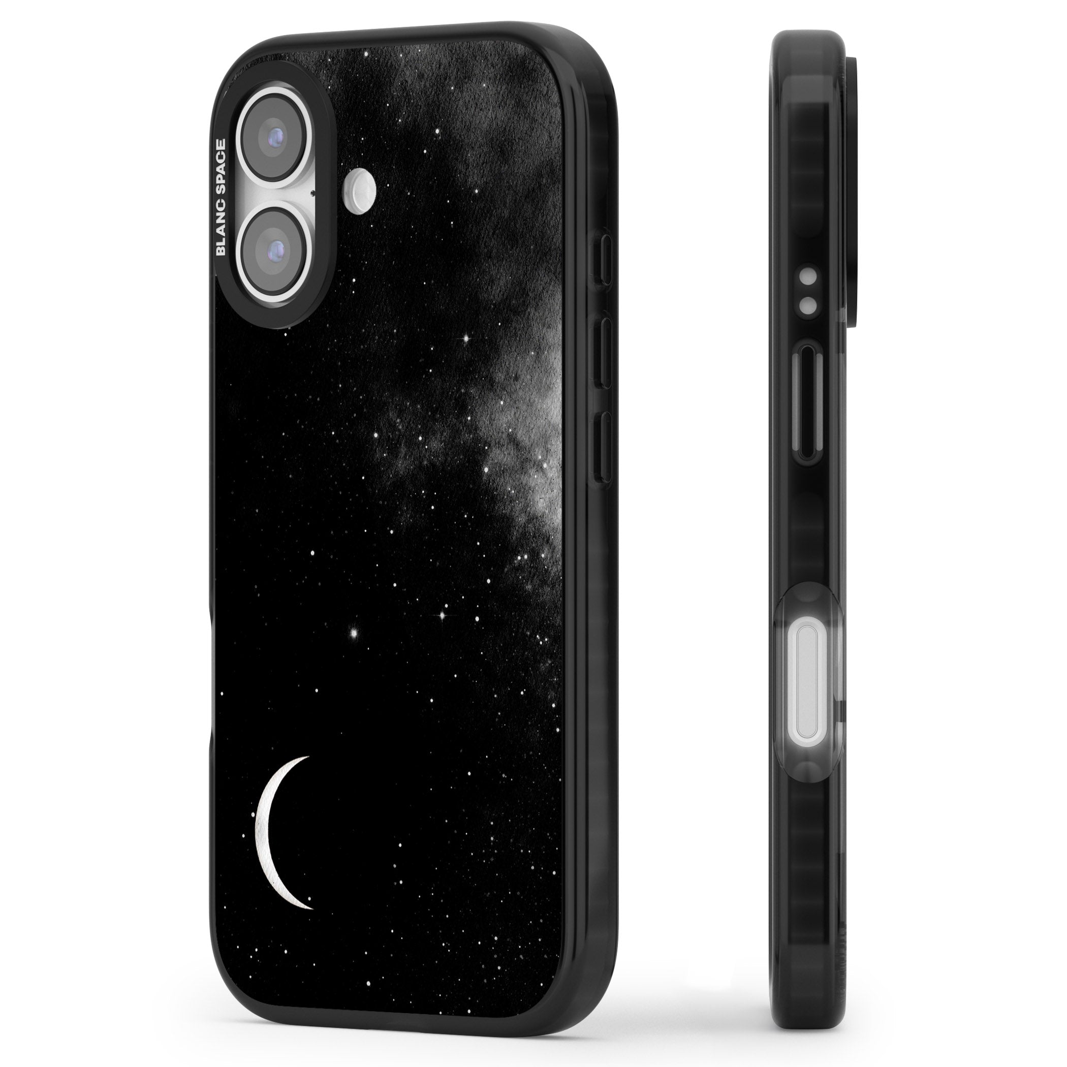 Night Sky Galaxies: Crescent Moon iPhone 17 Impact Pro Black Phone Case Side Profile