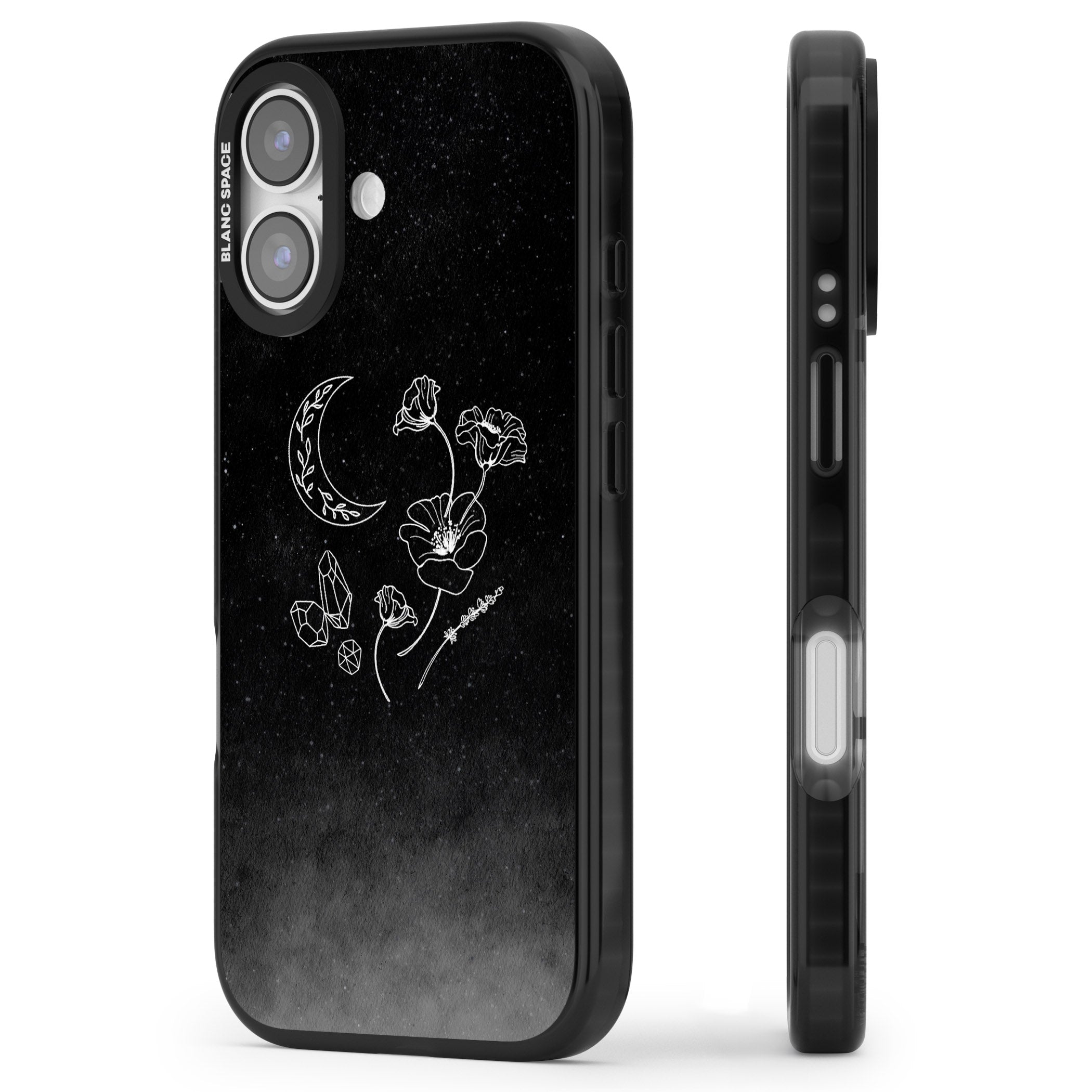 Midnight Moon Botanic iPhone 17 Impact Pro Black Phone Case Side Profile