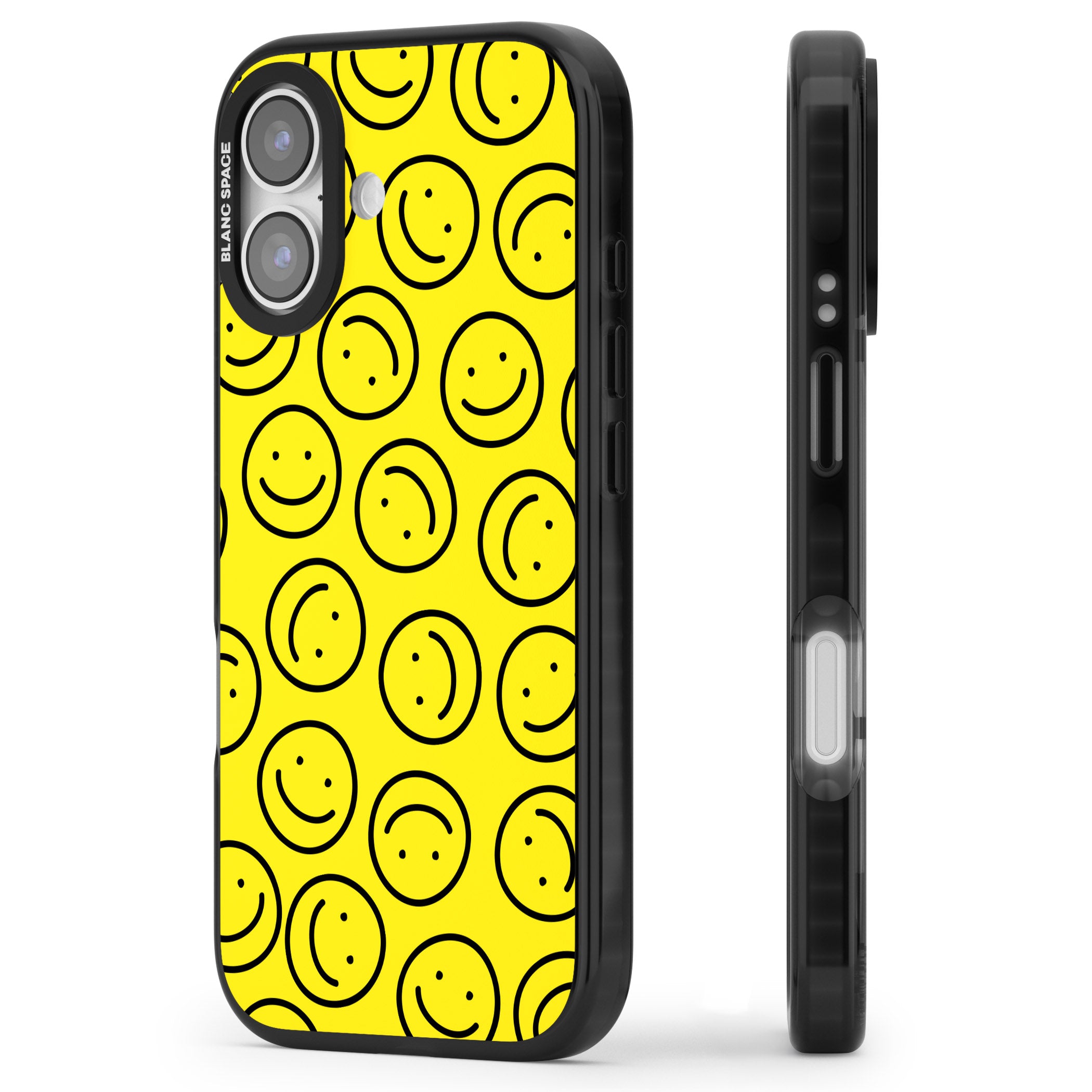 Happy Face Pattern iPhone 17 Impact Pro Black Phone Case Side Profile