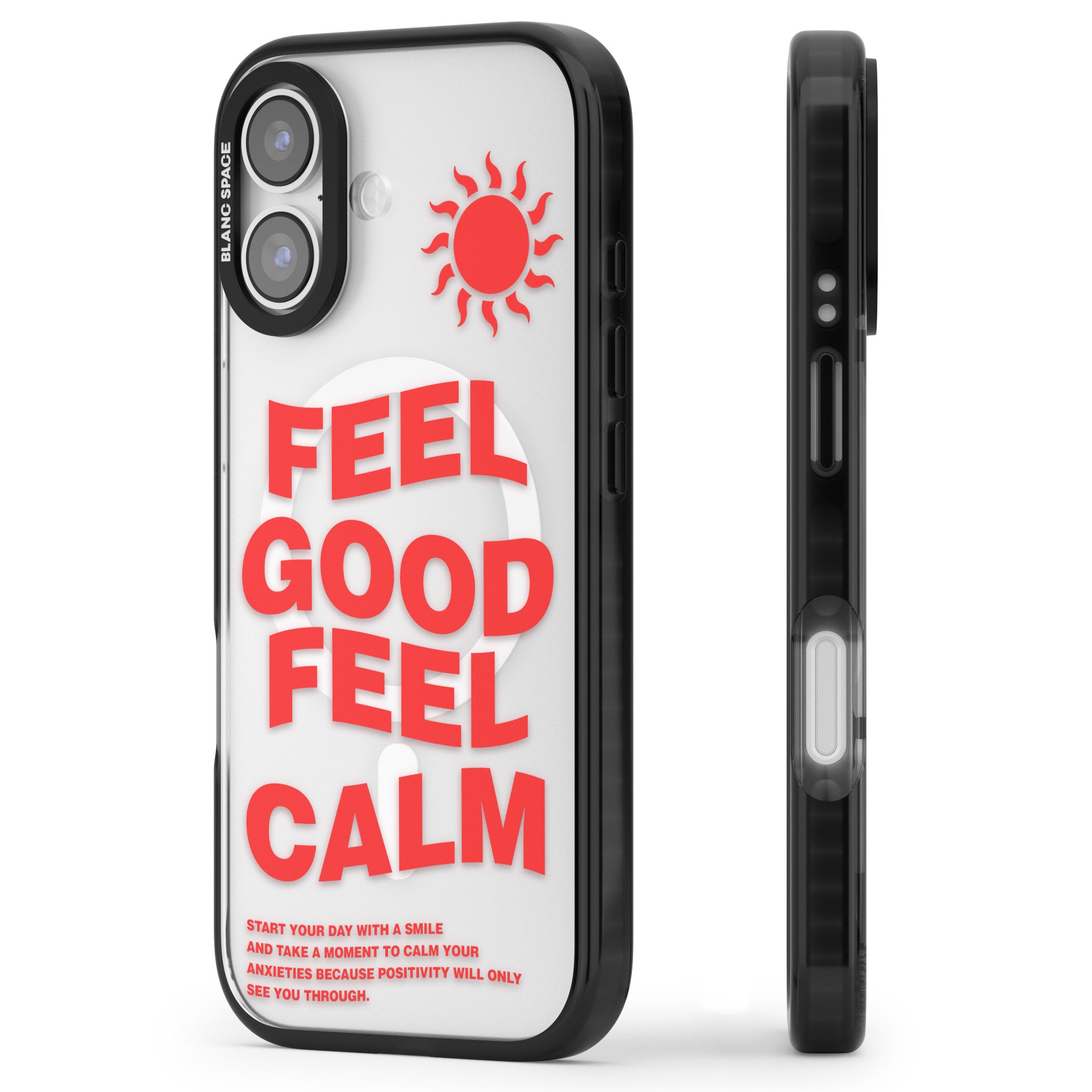Feel Good Feel Calm (Red) iPhone 17 Impact Pro Black Phone Case Side Profile