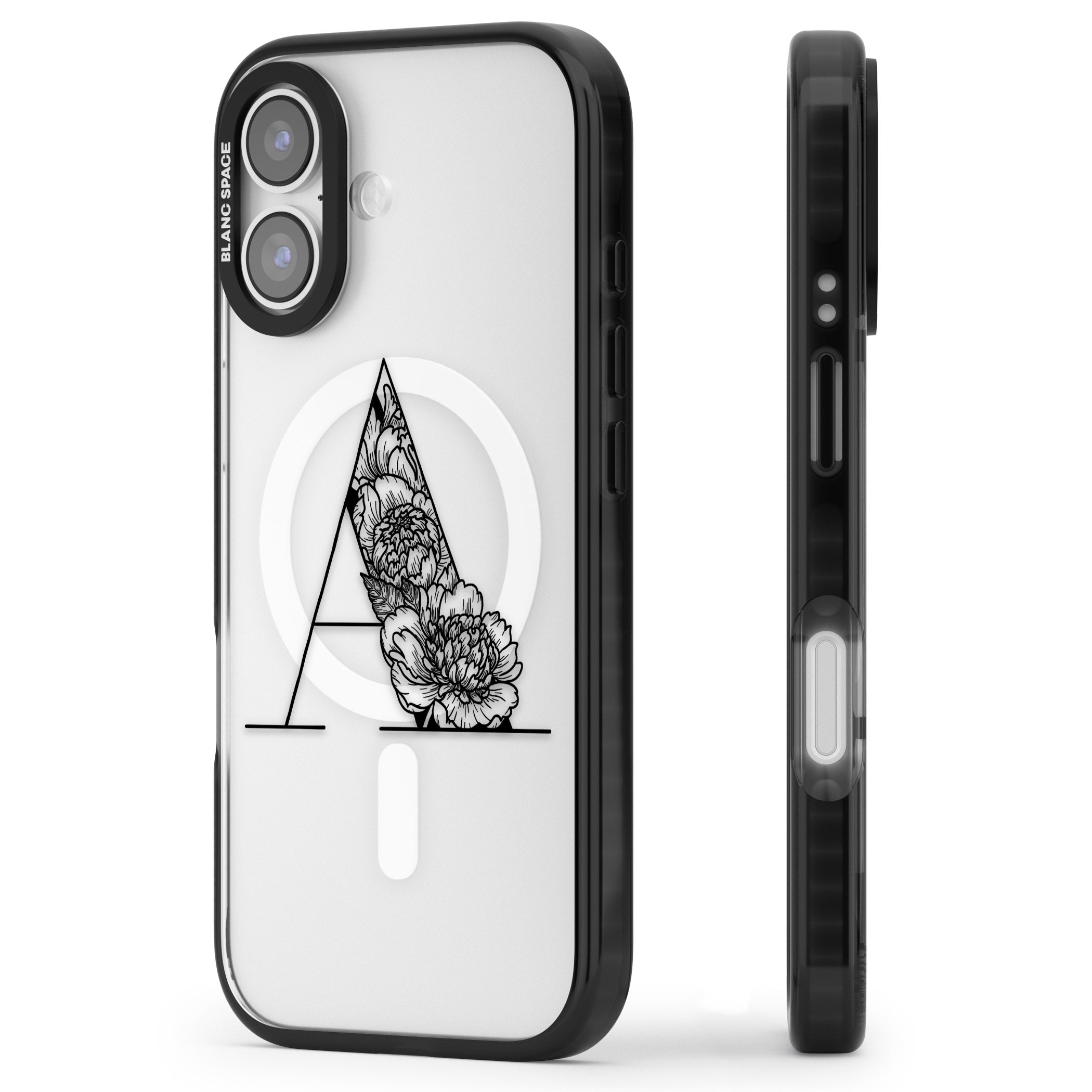 Personalised Floral Monogram iPhone 17 Impact Pro Black Phone Case Side Profile