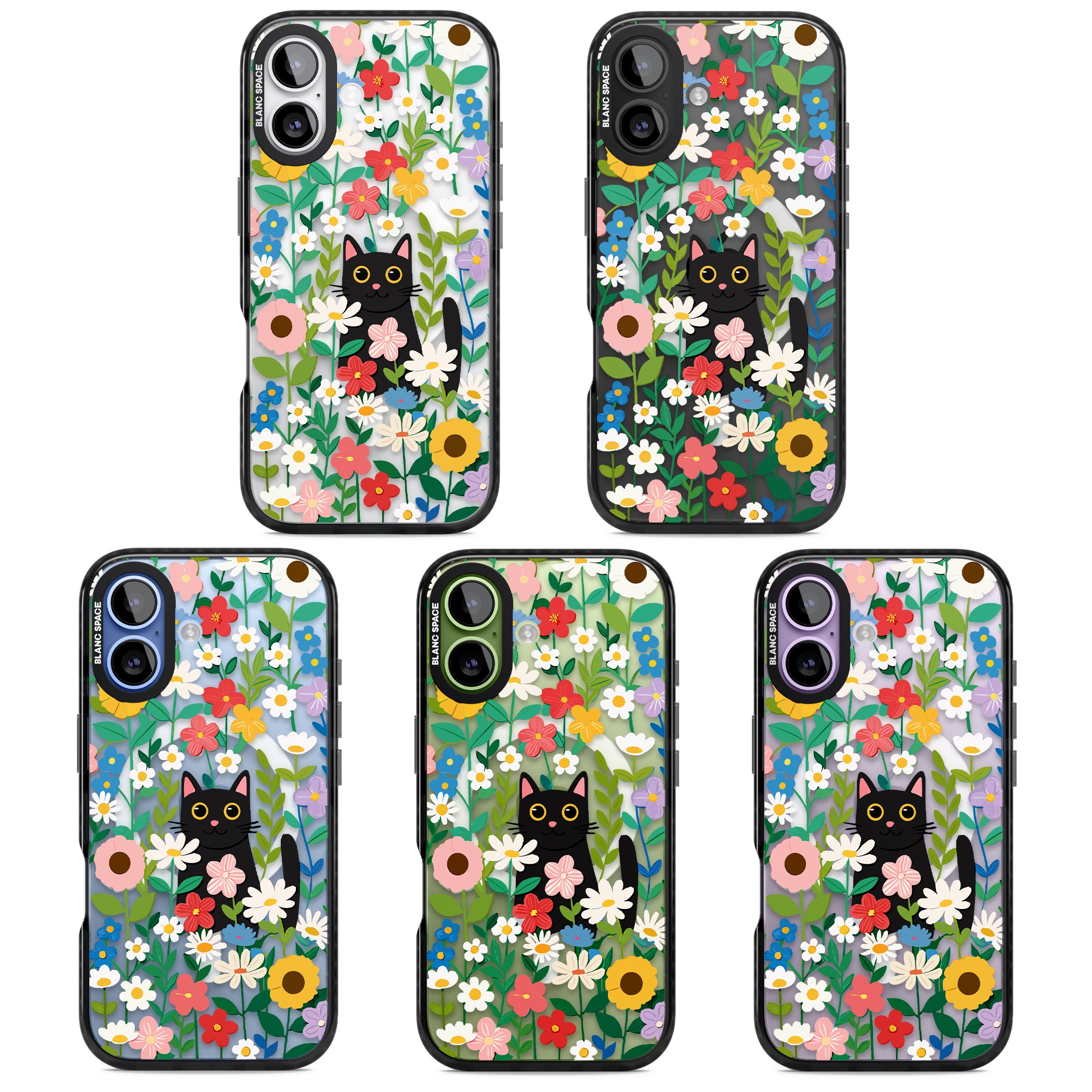 Whiskers & Wildflowers Cat iPhone 17 Impact Pro Black Phone Case APT Impact Protection