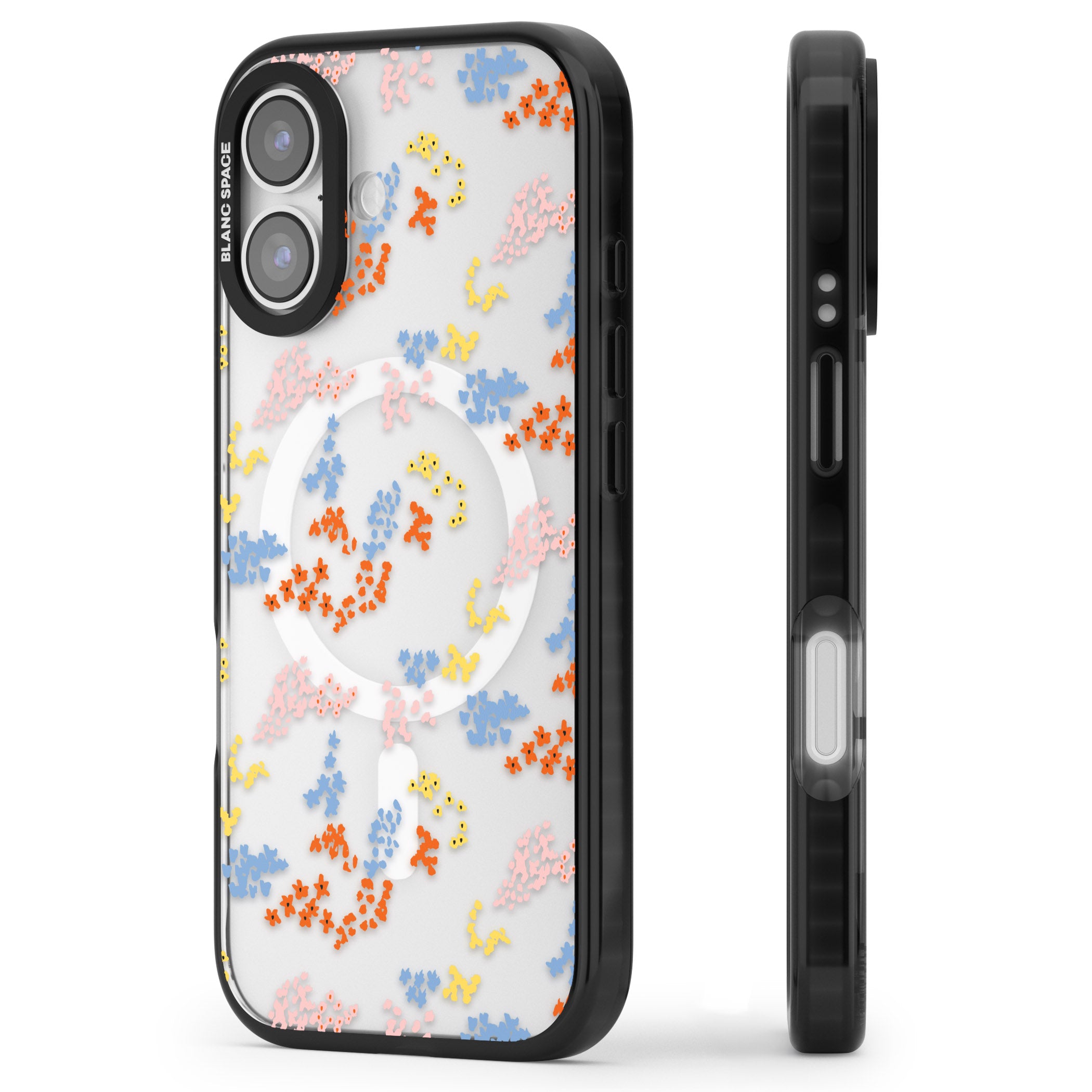 Floral Confetti: Transparent Delight iPhone 17 Impact Pro Black Phone Case Side Profile
