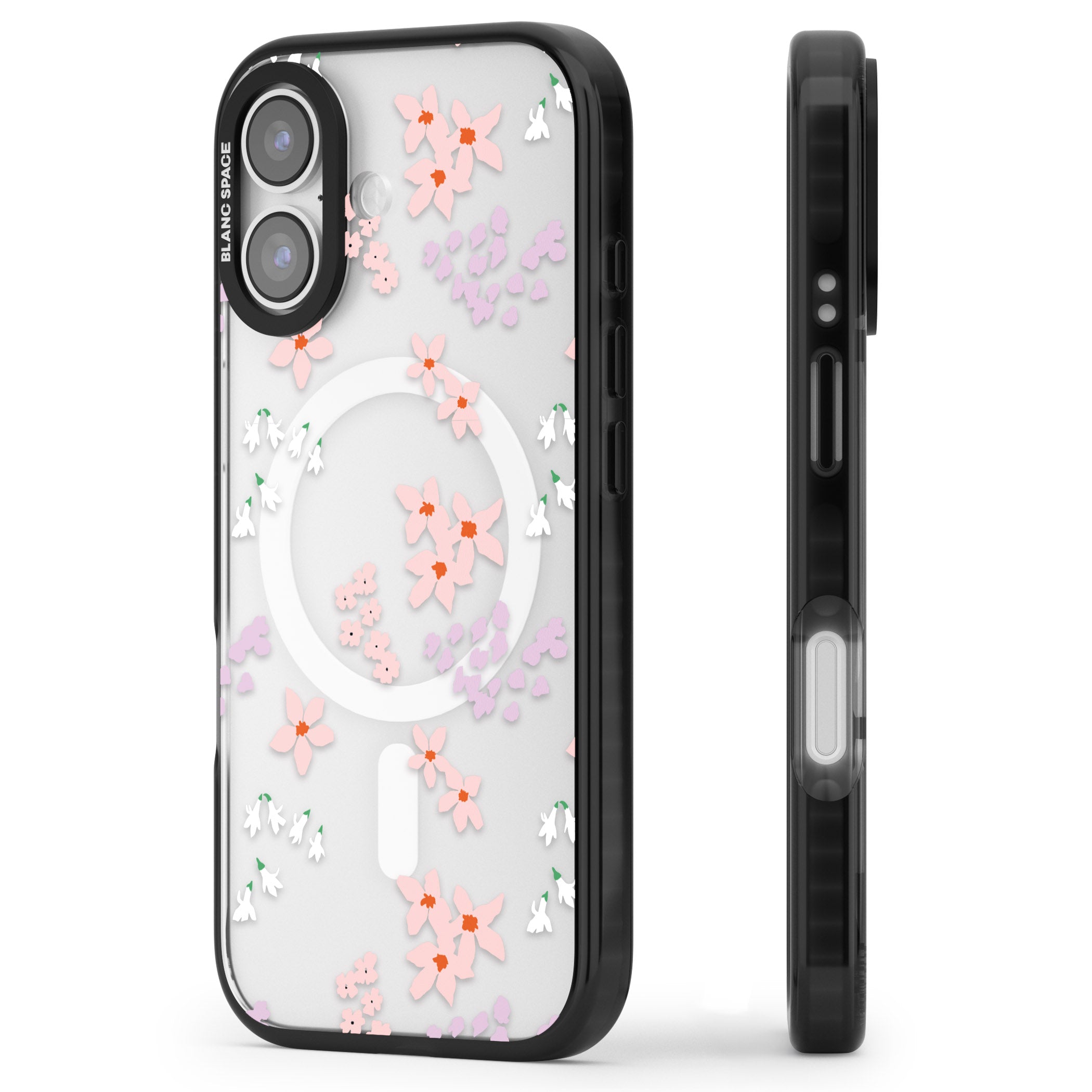 Pink & Purple Flower Mix iPhone 17 Impact Pro Black Phone Case Side Profile