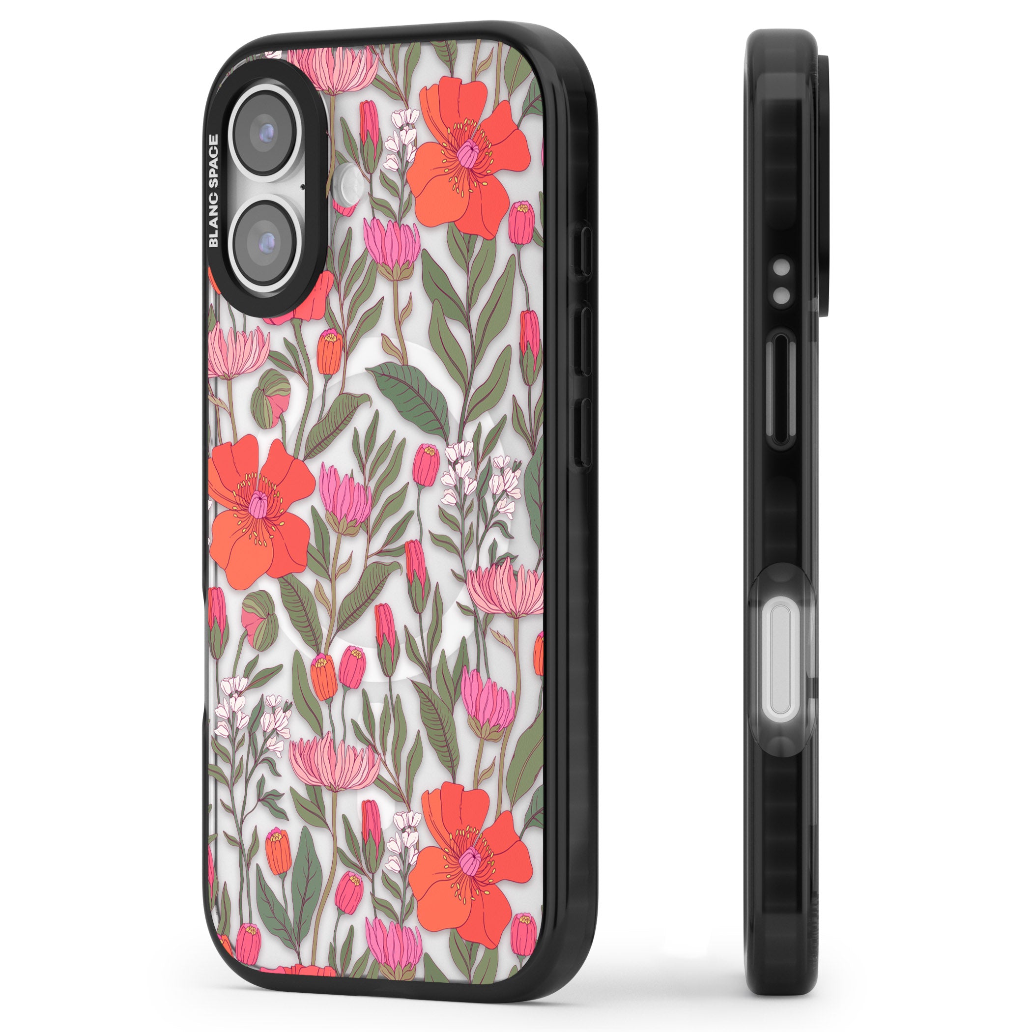 Peachy Floral iPhone 17 Impact Pro Black Phone Case Side Profile