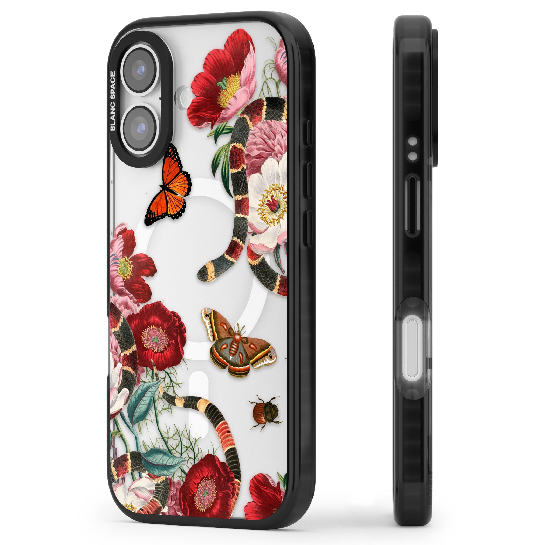 Botanical Snake iPhone 17 Impact Pro Black Phone Case Side Profile