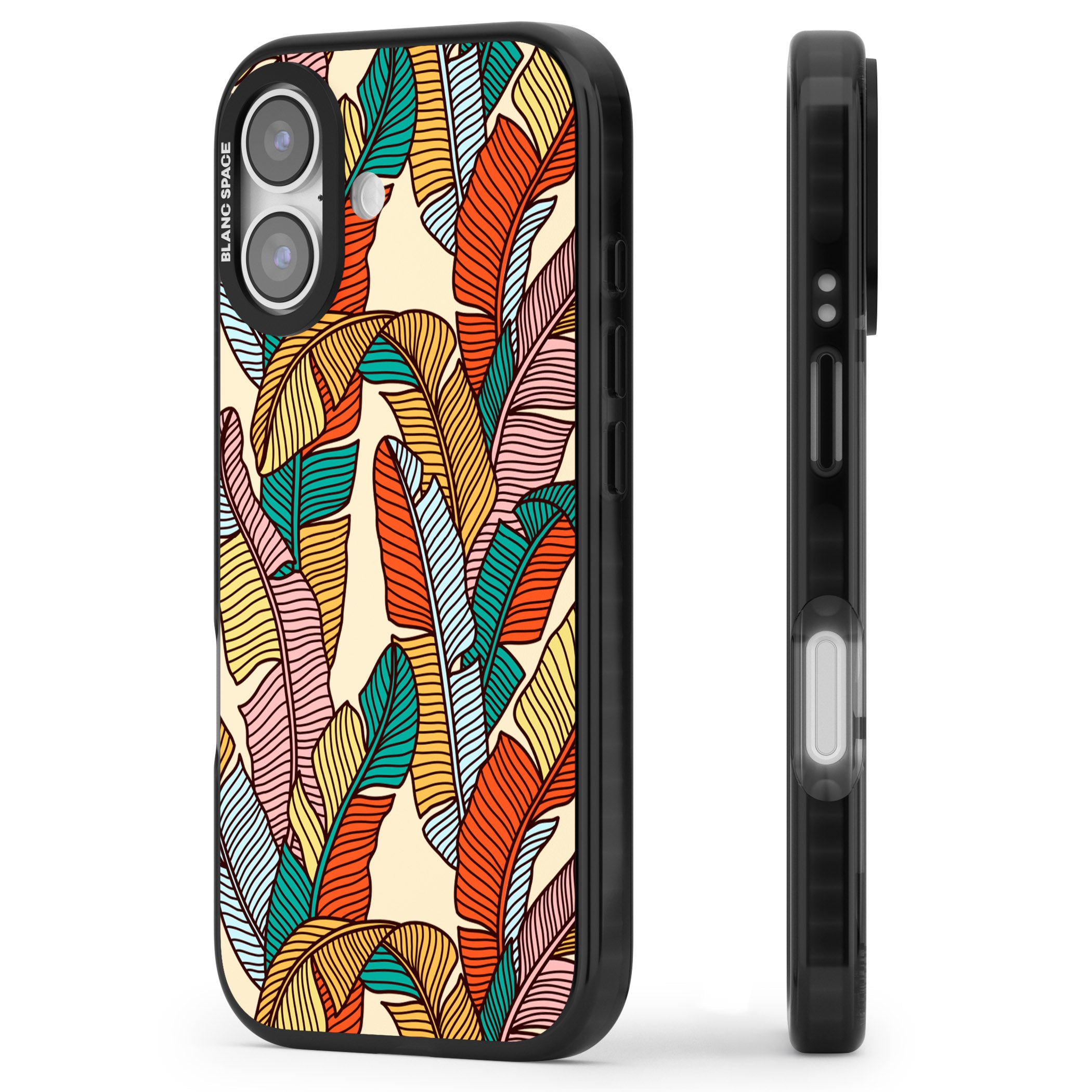 Pastel Palm Leaves iPhone 17 Impact Pro Black Phone Case Side Profile