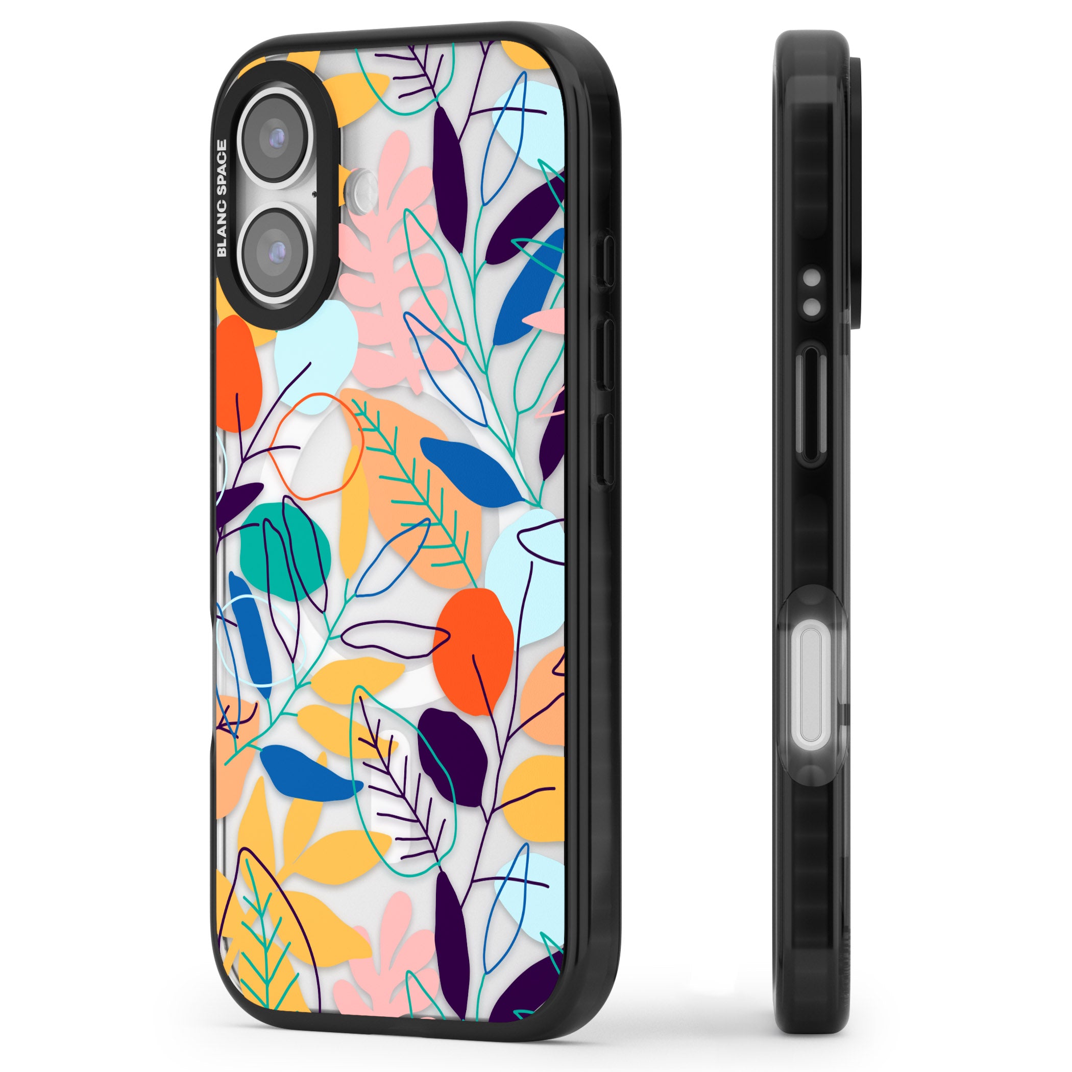 Abstract Line Drawn Leaves iPhone 17 Impact Pro Black Phone Case Side Profile