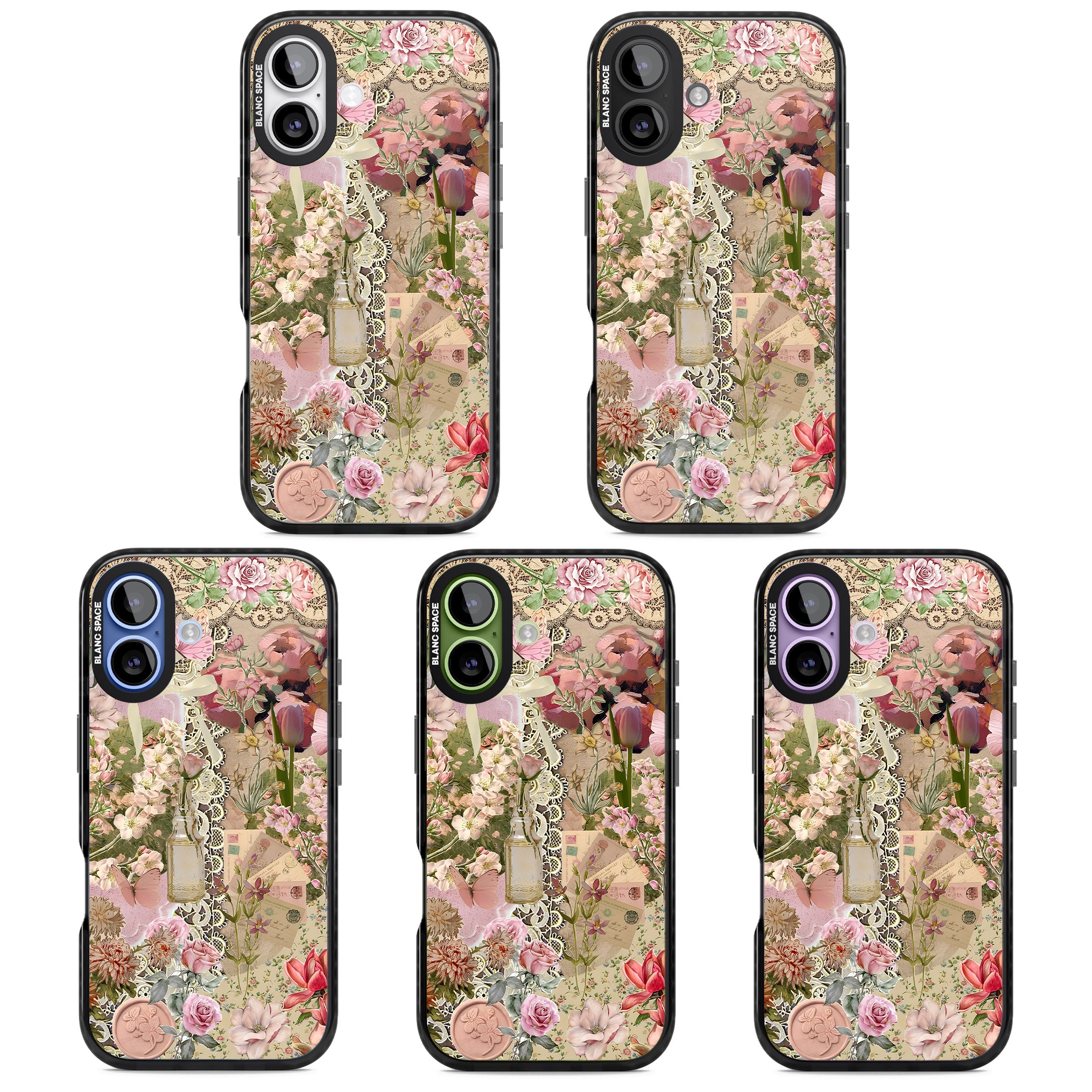 Soft Pink Flower Collage iPhone 17 Impact Pro Black Phone Case APT Impact Protection