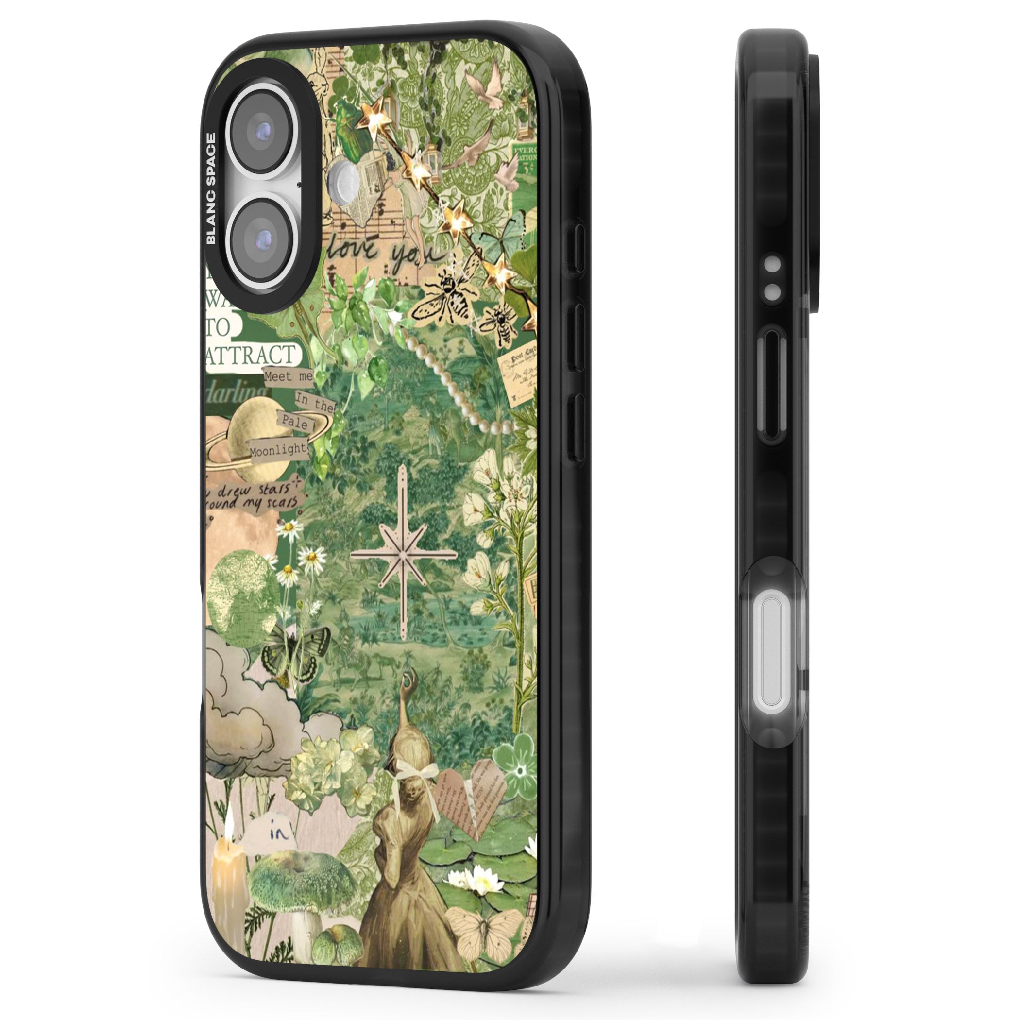 Green Vintage Collage iPhone 17 Impact Pro Black Phone Case Side Profile