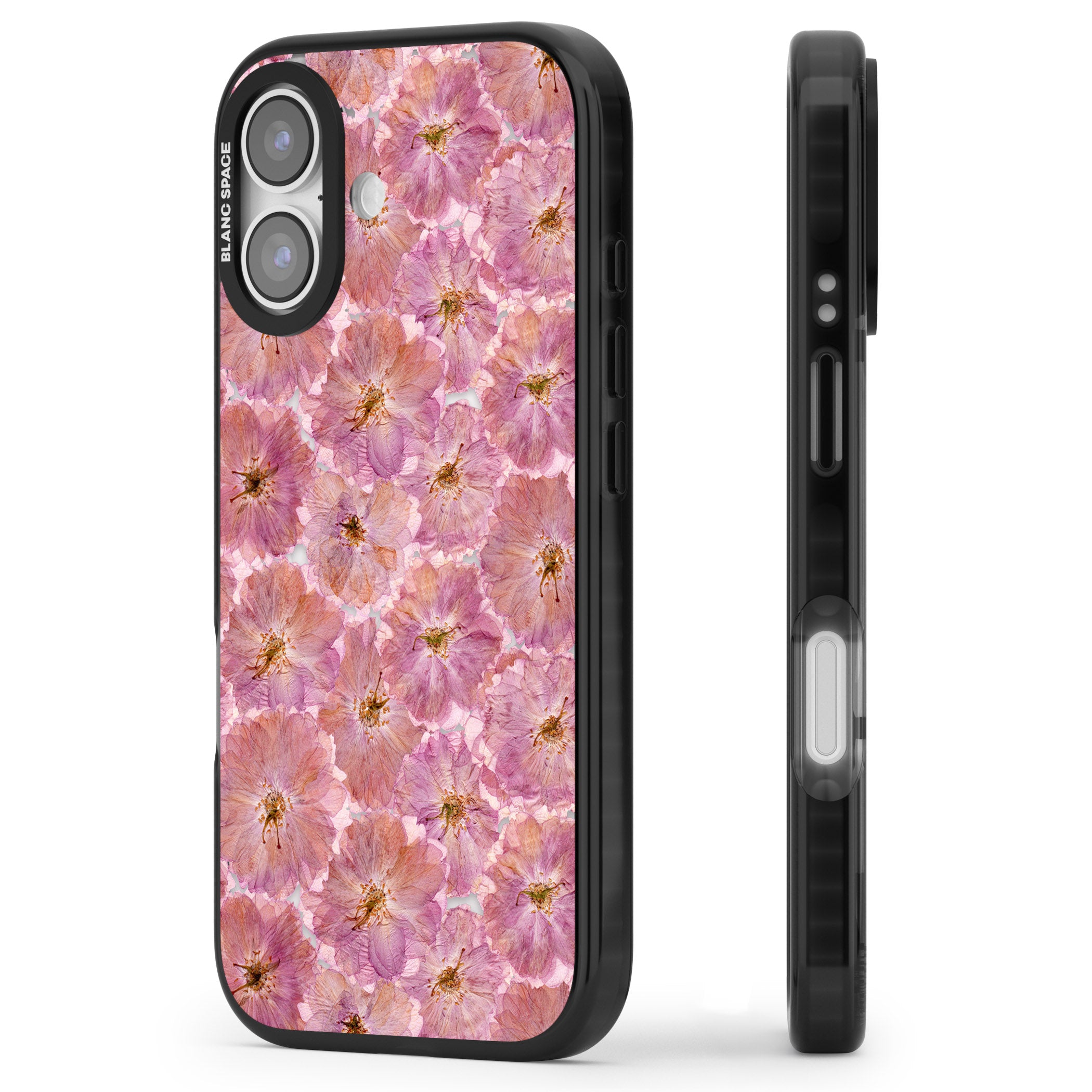 Large Pink Florals iPhone 17 Impact Pro Black Phone Case Side Profile