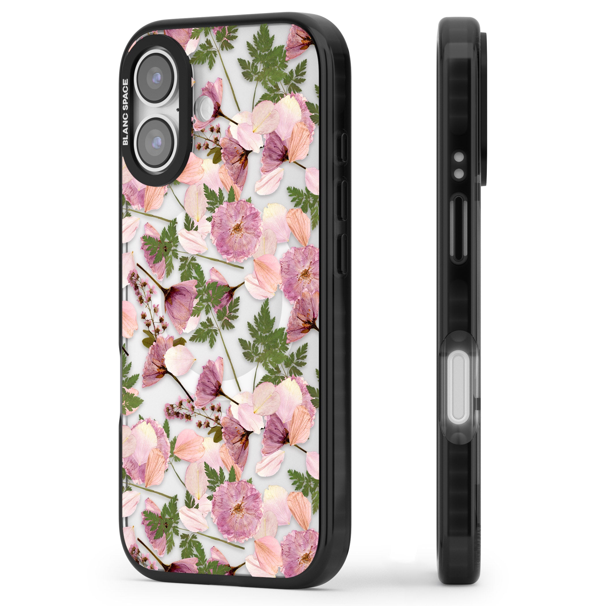 Pink Floral Appreciation iPhone 17 Impact Pro Black Phone Case Side Profile