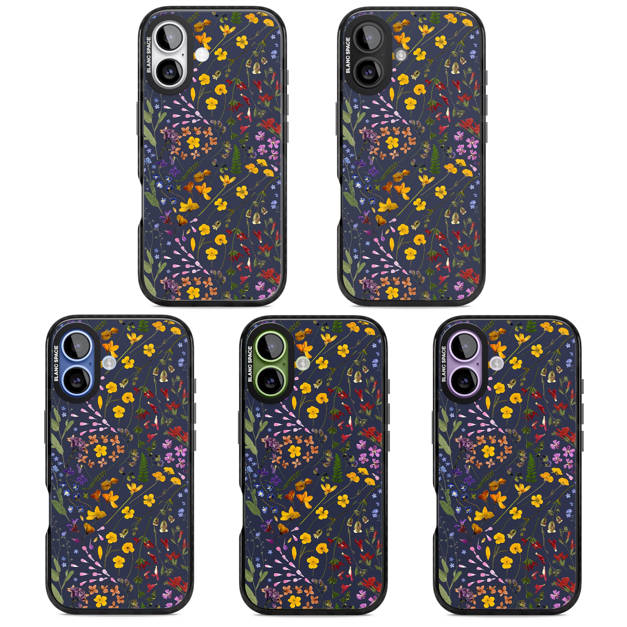 Wildflower Leaves Cluster Navy iPhone 17 Impact Pro Black Phone Case APT Impact Protection
