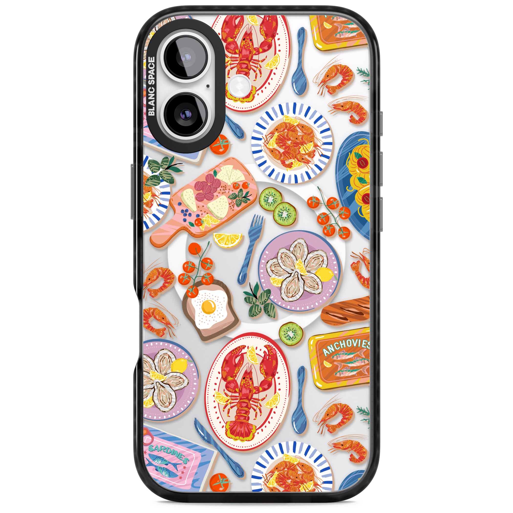 Seafood Pattern iPhone 17 Impact Pro Black Phone Case