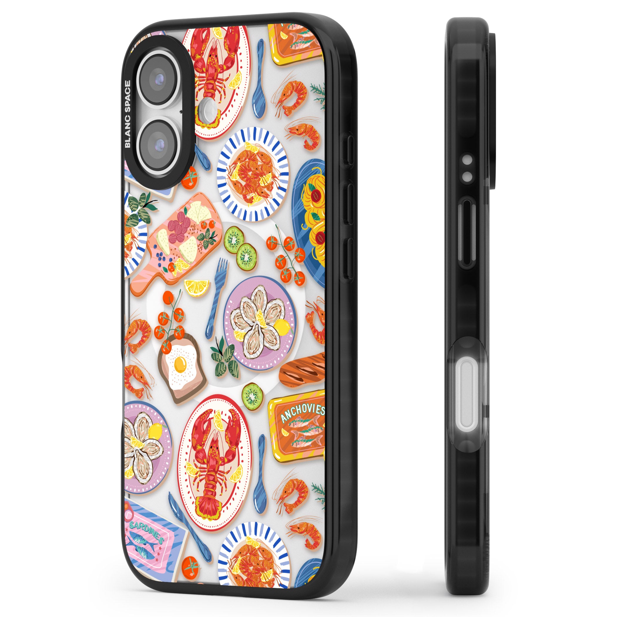 Seafood Pattern iPhone 17 Impact Pro Black Phone Case Side Profile