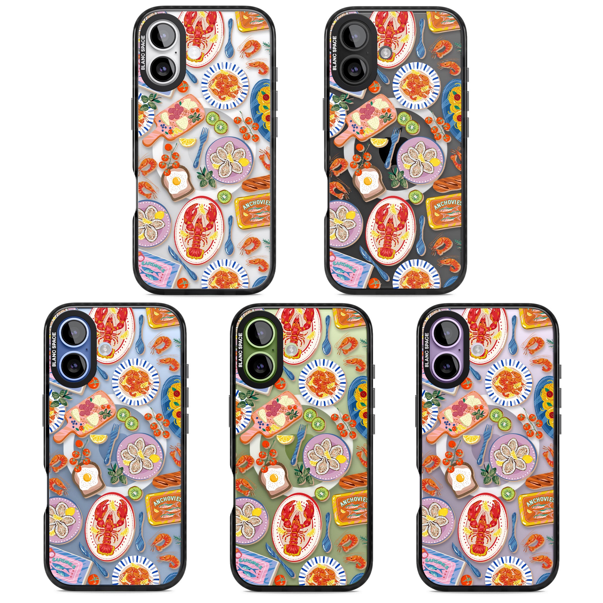 Seafood Pattern iPhone 17 Impact Pro Black Phone Case APT Impact Protection