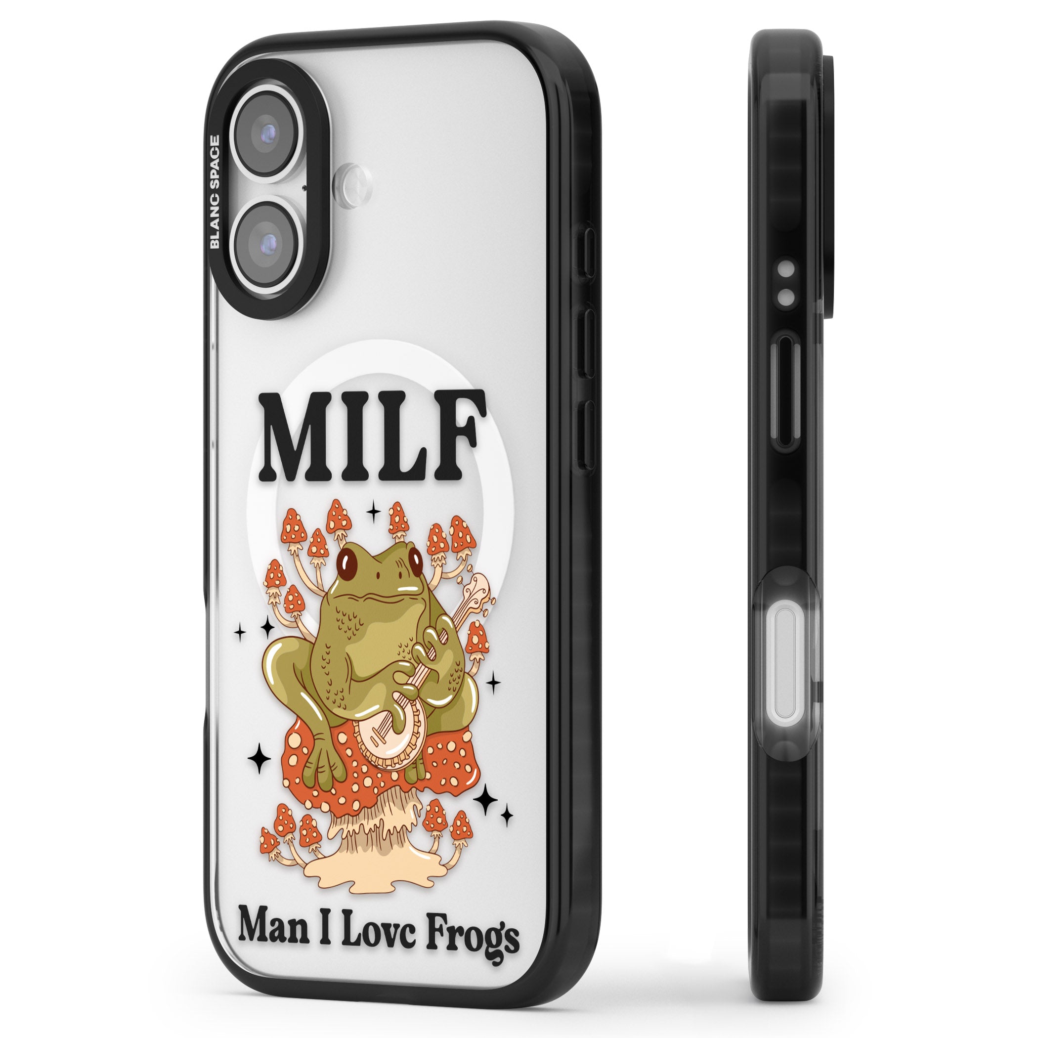 Man I Love Frogs iPhone 17 Impact Pro Black Phone Case Side Profile
