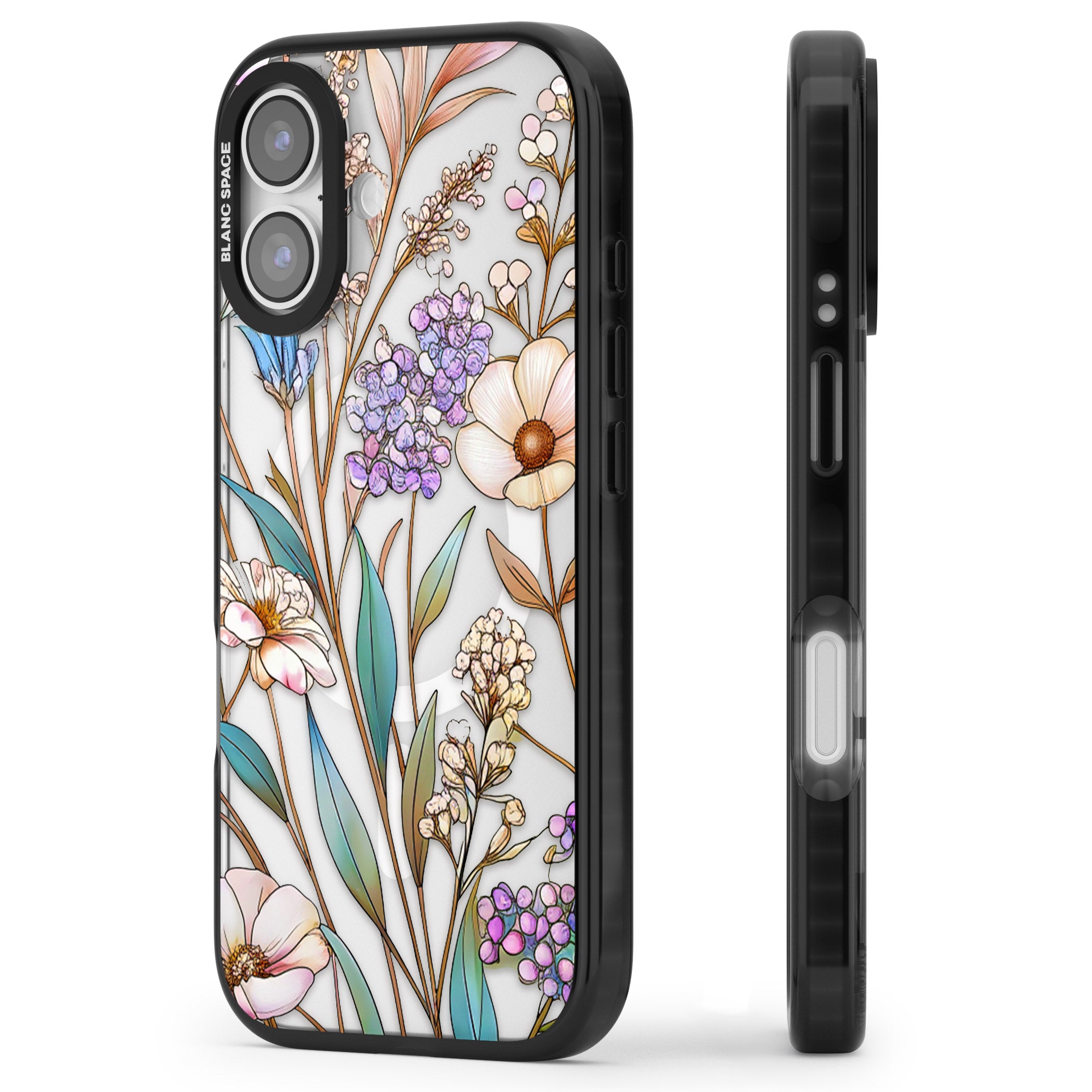 Glass Wildflower Mix iPhone 17 Impact Pro Black Phone Case Side Profile