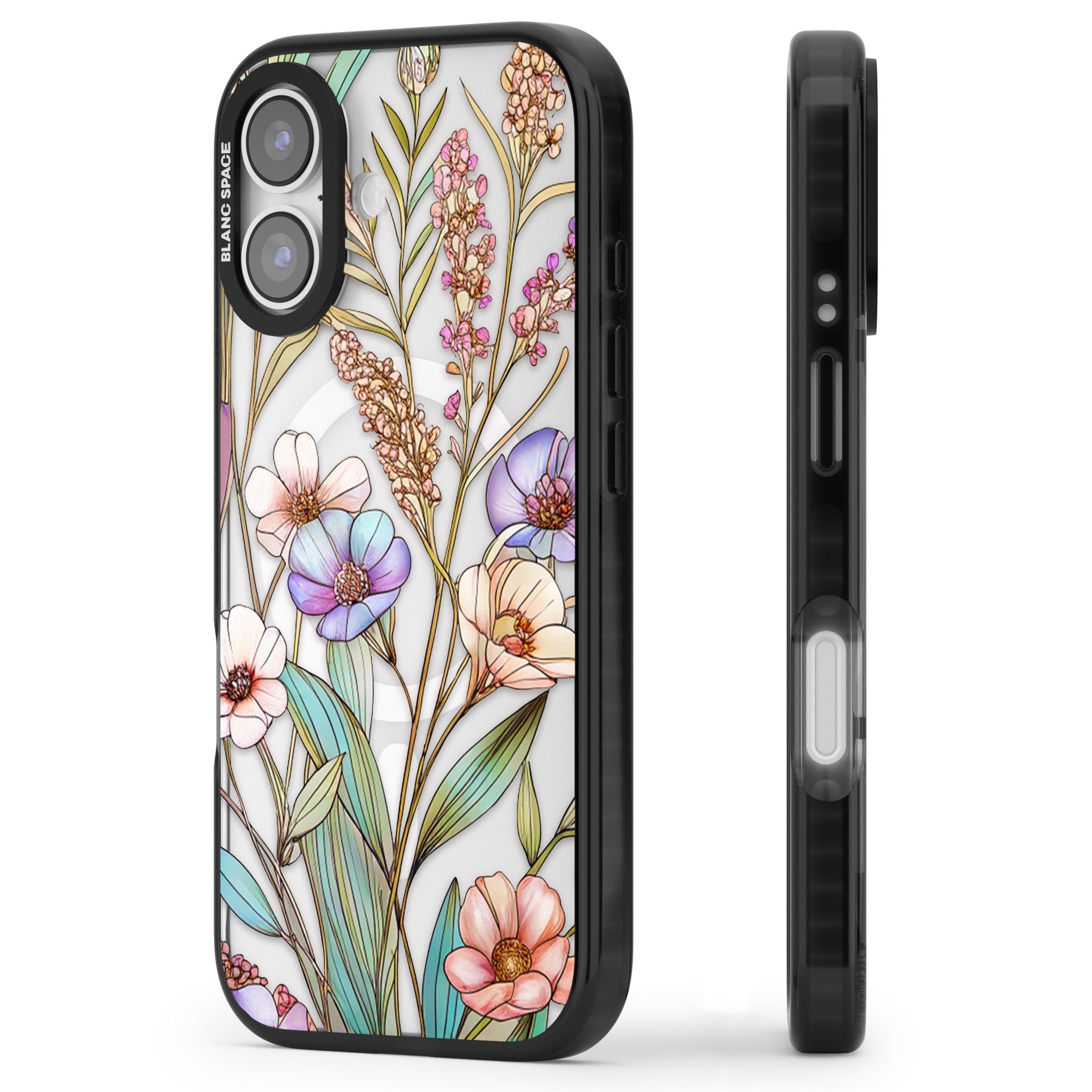 Glass Summer Flowers iPhone 17 Impact Pro Black Phone Case Side Profile