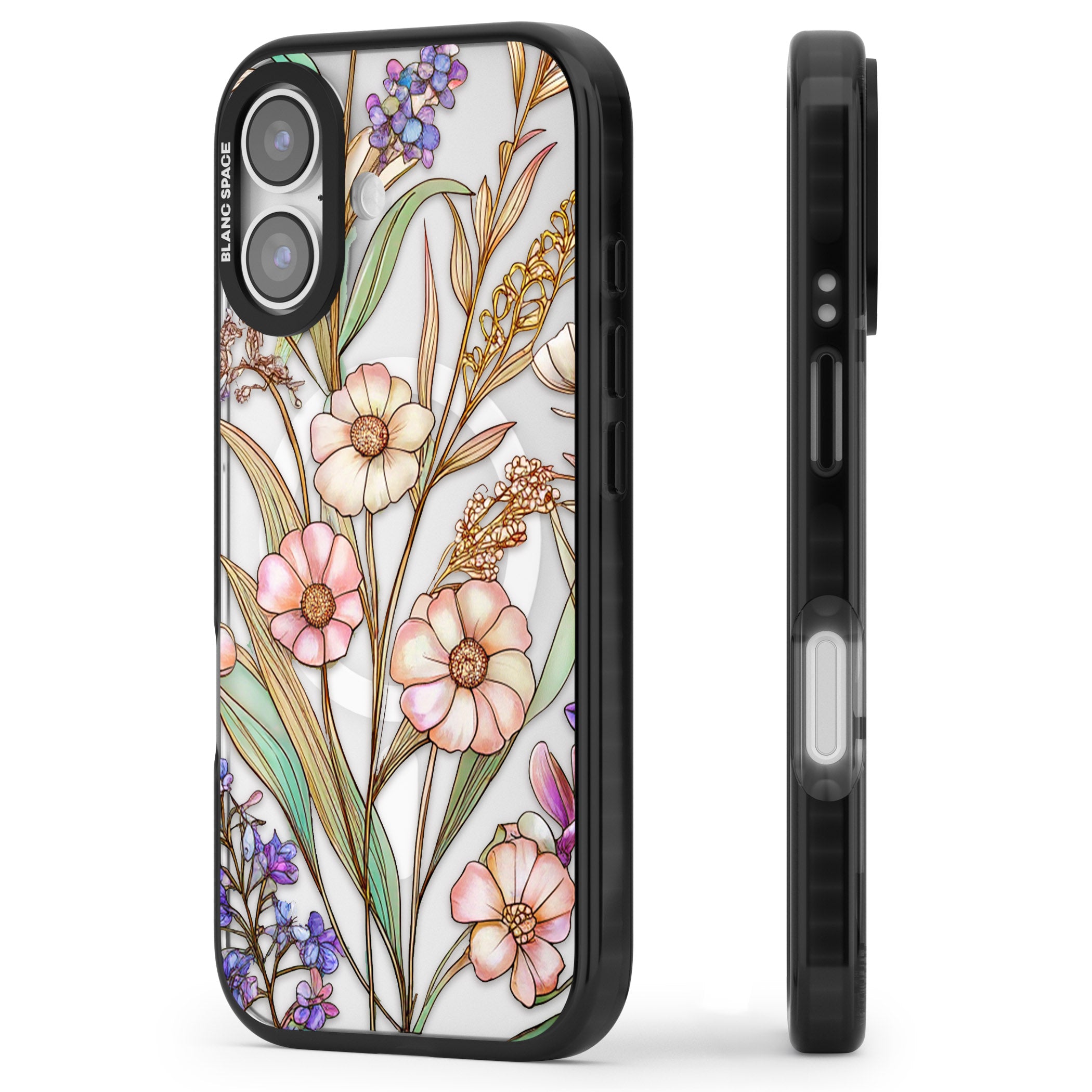 Glass Spring Flowers iPhone 17 Impact Pro Black Phone Case Side Profile