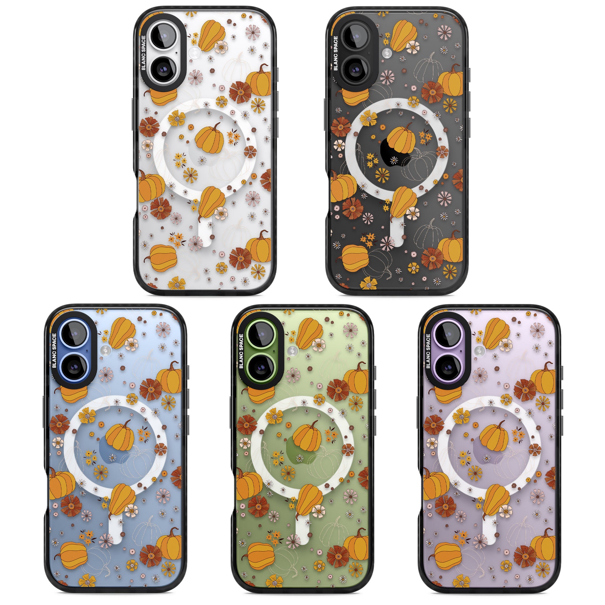 Halloween Pumpkins And Flowers iPhone 17 Impact Pro Black Phone Case APT Impact Protection