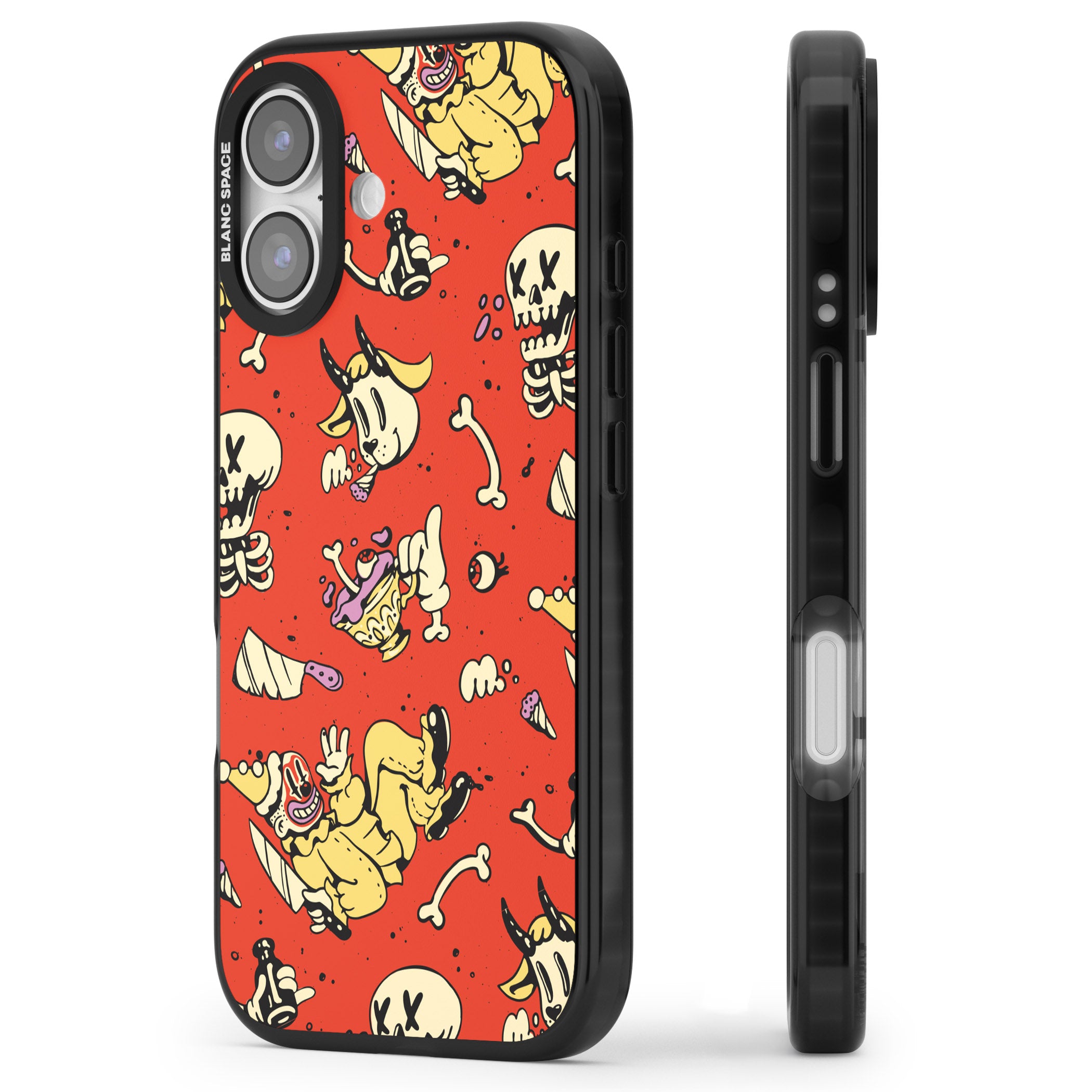 Red Retro Halloween Pattern iPhone 17 Impact Pro Black Phone Case Side Profile