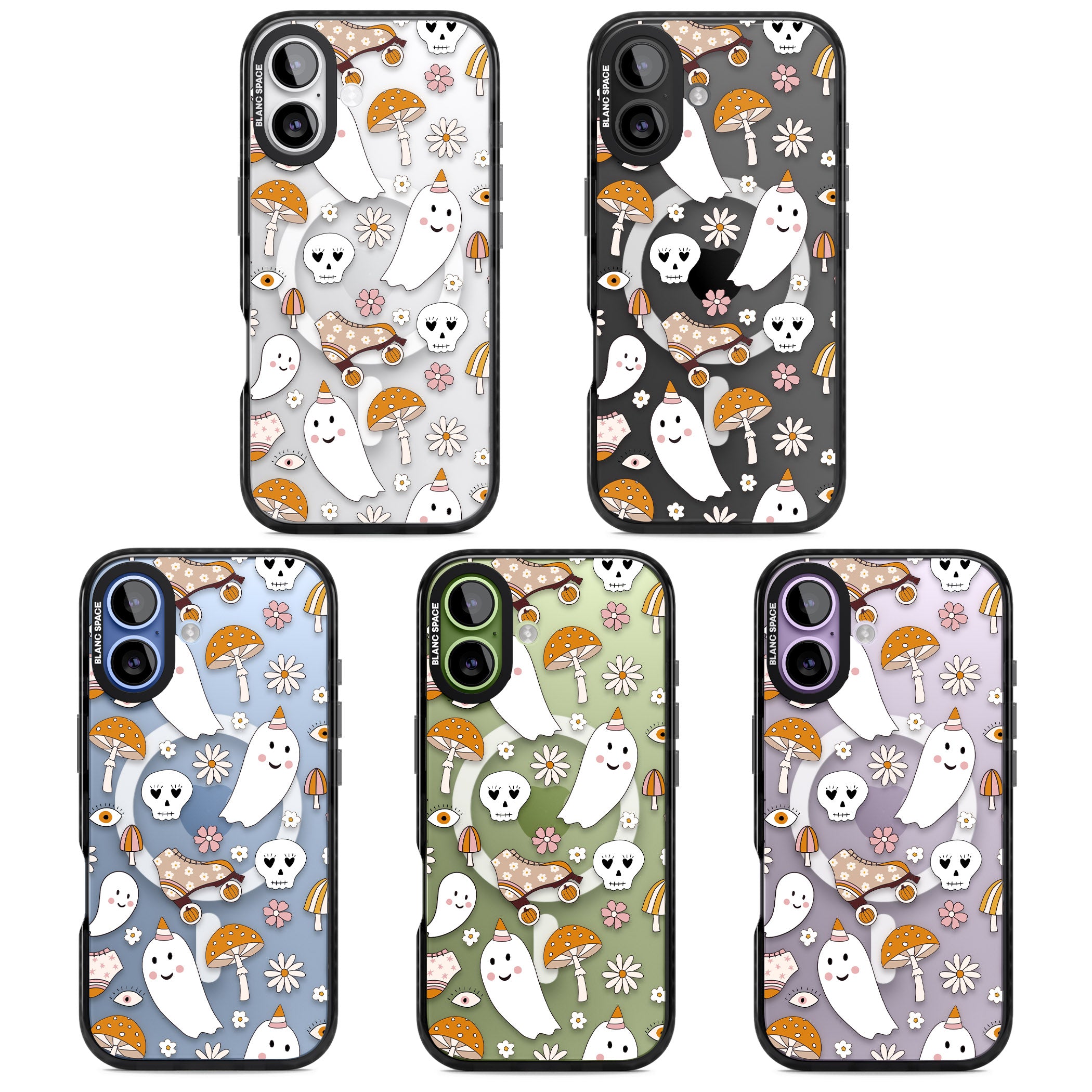 Cute Ghost And Skulls Pattern iPhone 17 Impact Pro Black Phone Case APT Impact Protection
