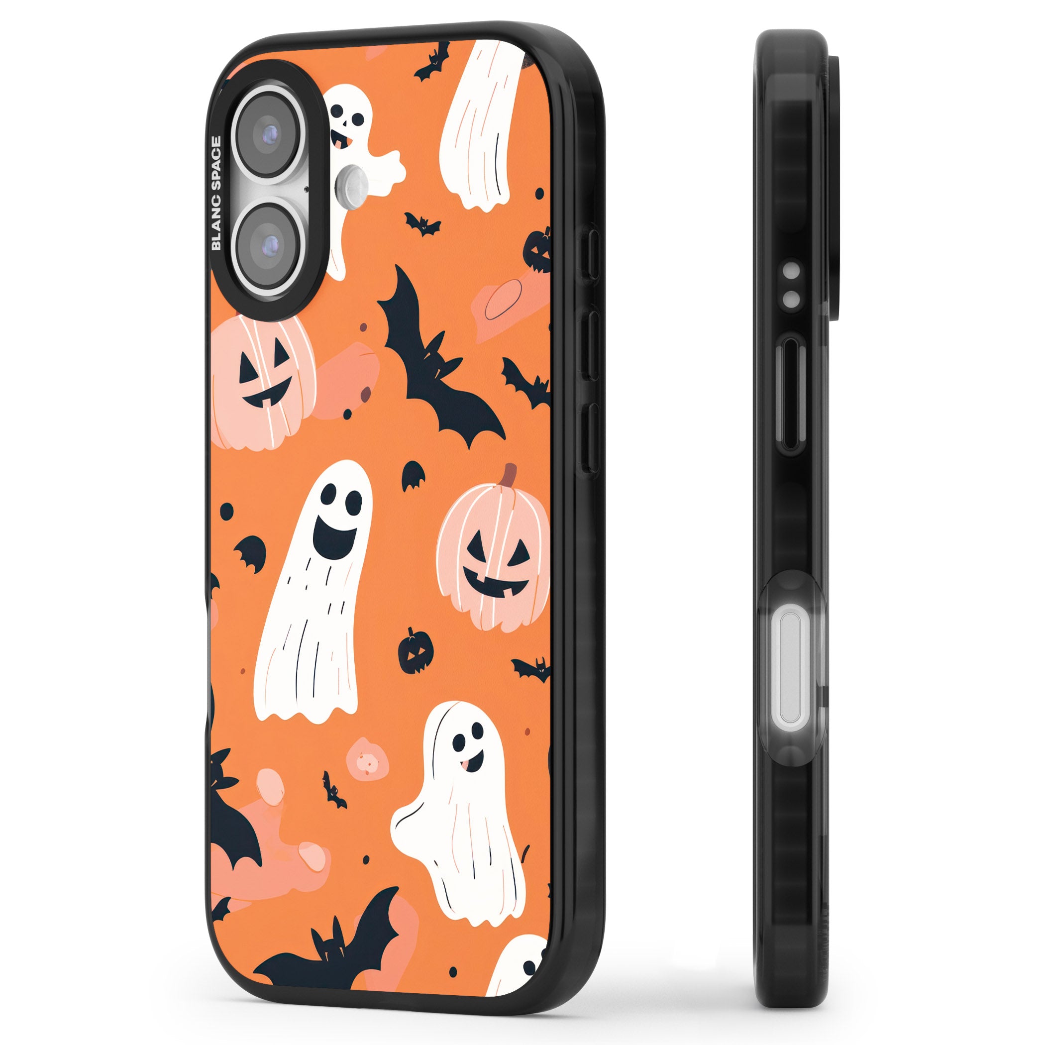 Orange Halloween Pattern iPhone 17 Impact Pro Black Phone Case Side Profile