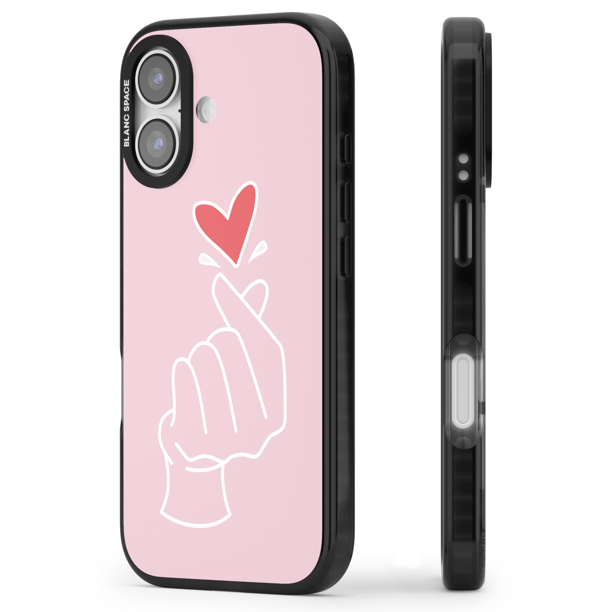 Pink Heart Hand iPhone 17 Impact Pro Black Phone Case Side Profile