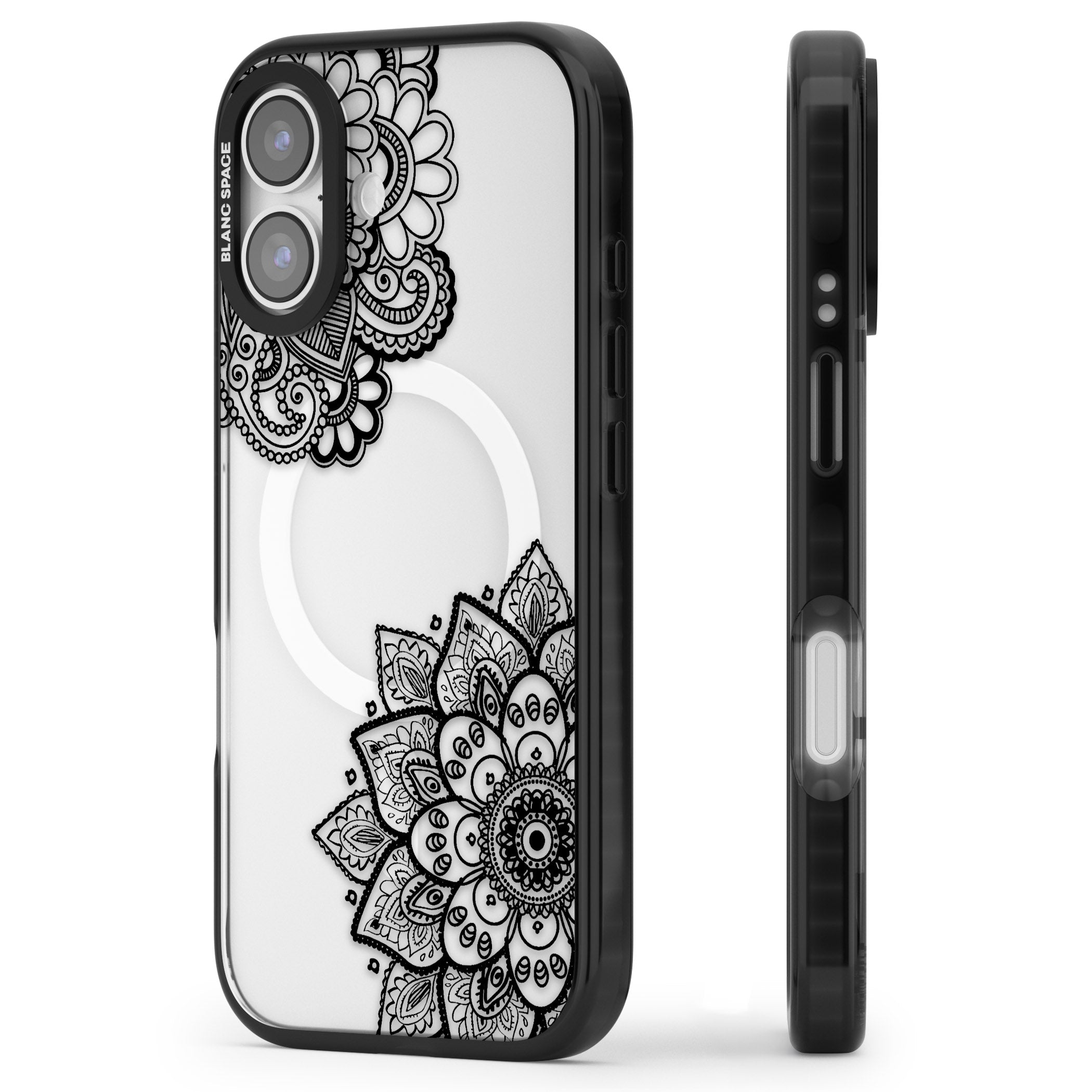 Black Henna Florals iPhone 17 Impact Pro Black Phone Case Side Profile