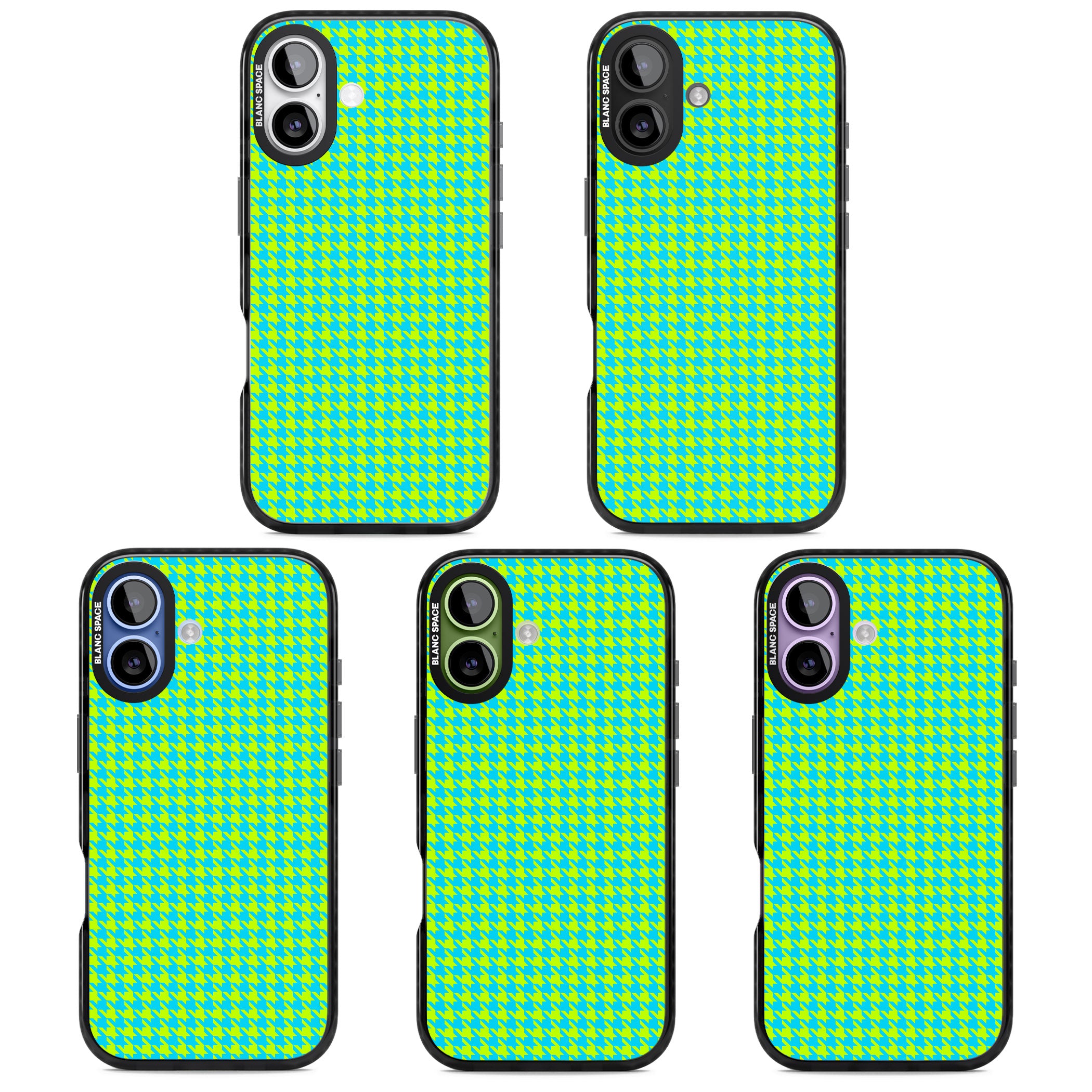 Neon Lime & Turquoise Houndstooth iPhone 17 Impact Pro Black Phone Case APT Impact Protection