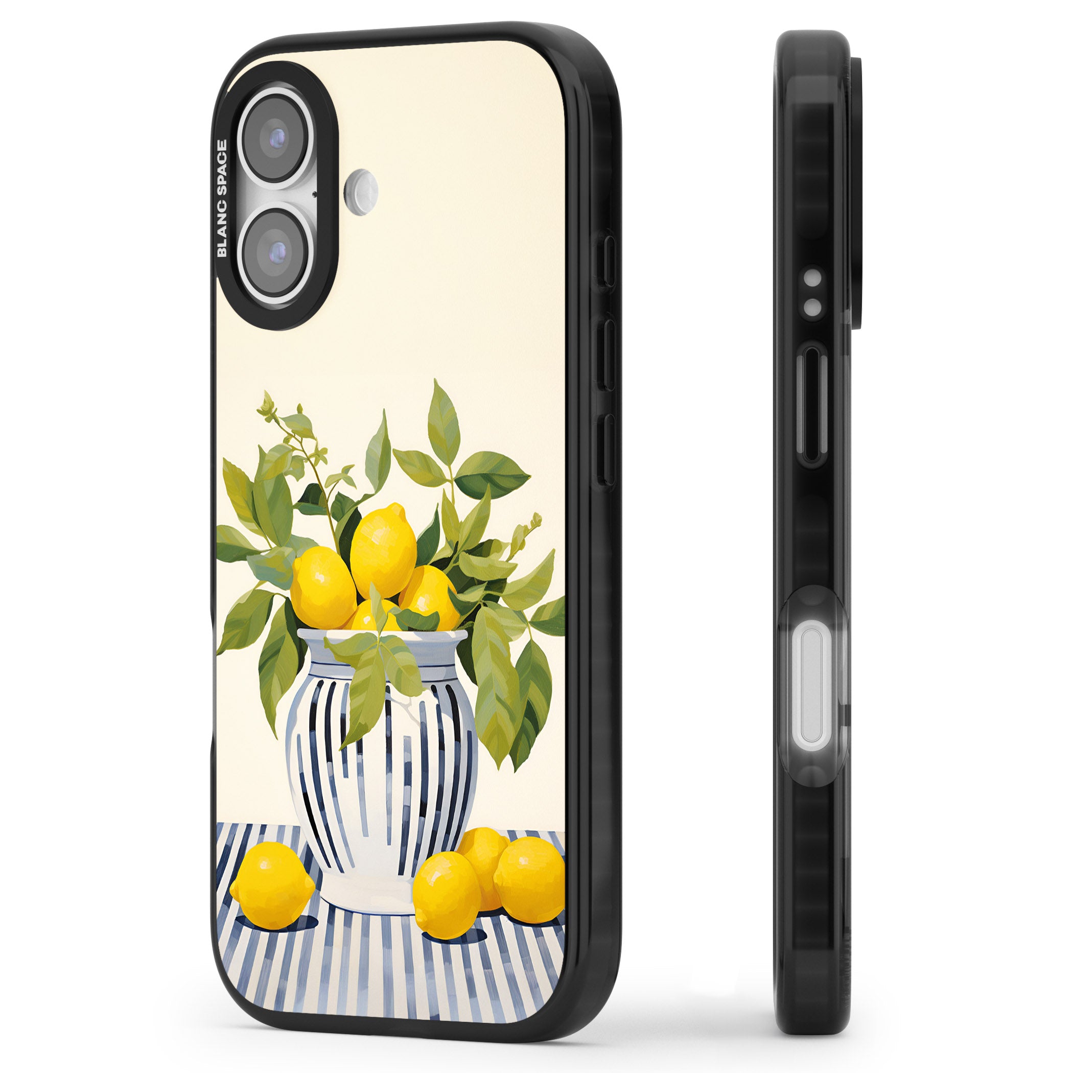 Lemon Plant Vase iPhone 17 Impact Pro Black Phone Case Side Profile