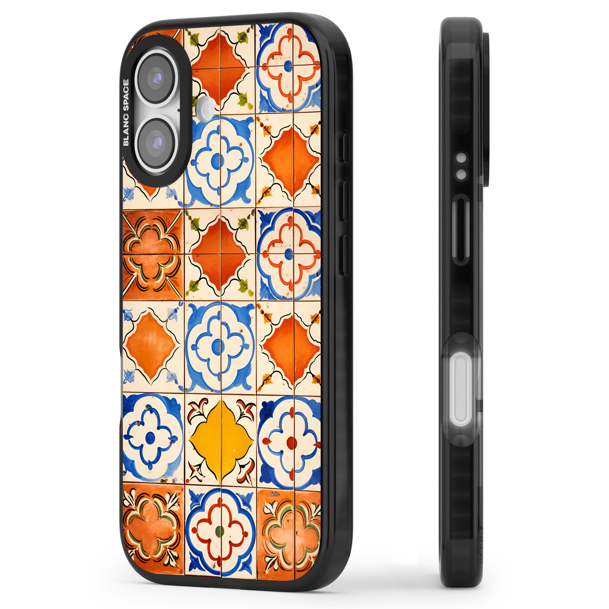 Spanish Mosaic Tiles iPhone 17 Impact Pro Black Phone Case Side Profile