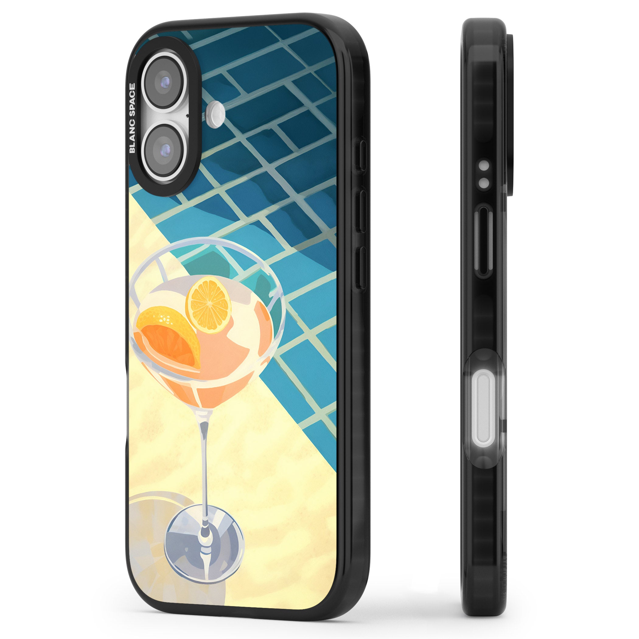 Poolside Citrus Cocktail iPhone 17 Impact Pro Black Phone Case Side Profile
