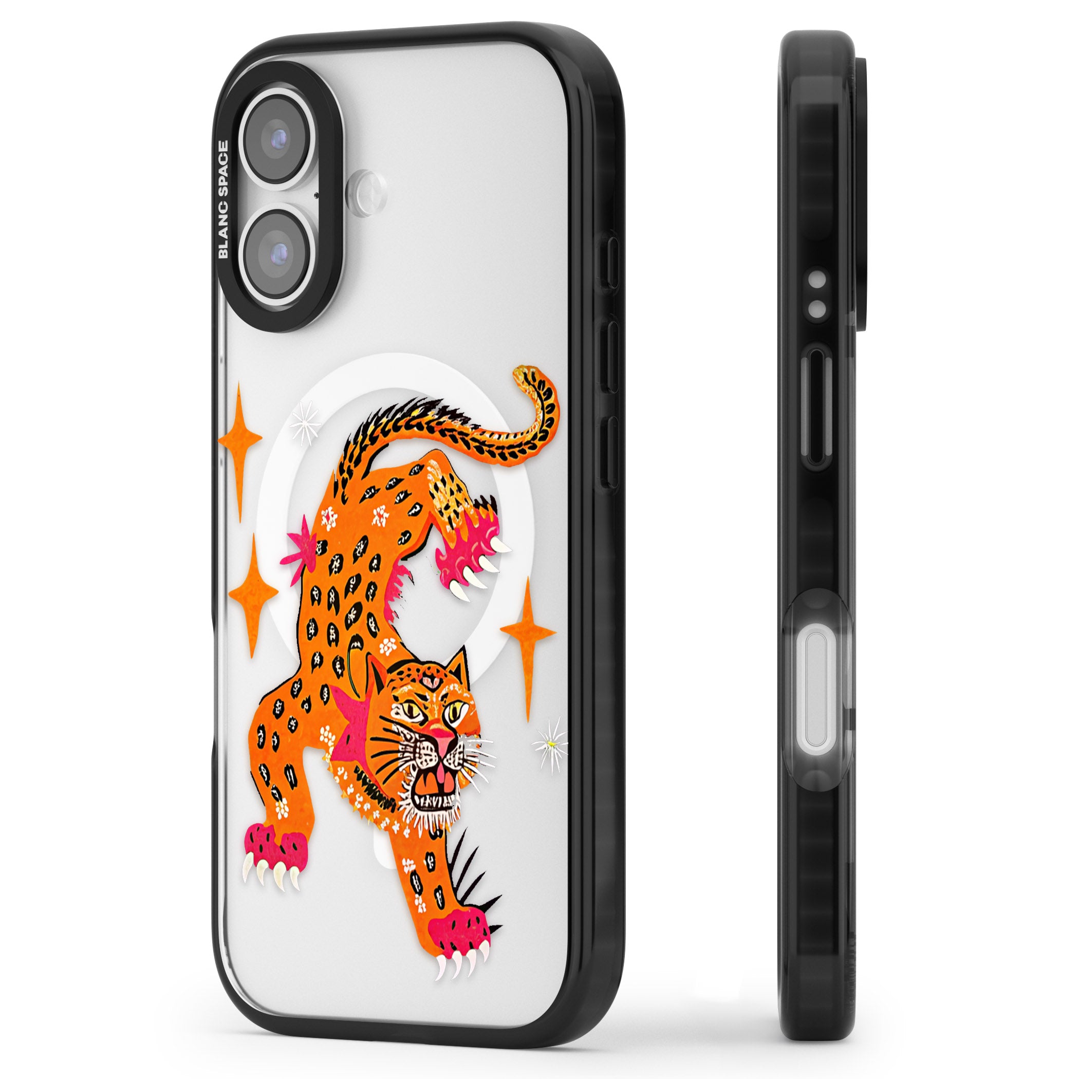 Fierce Jaguar Clear iPhone 17 Impact Pro Black Phone Case Side Profile