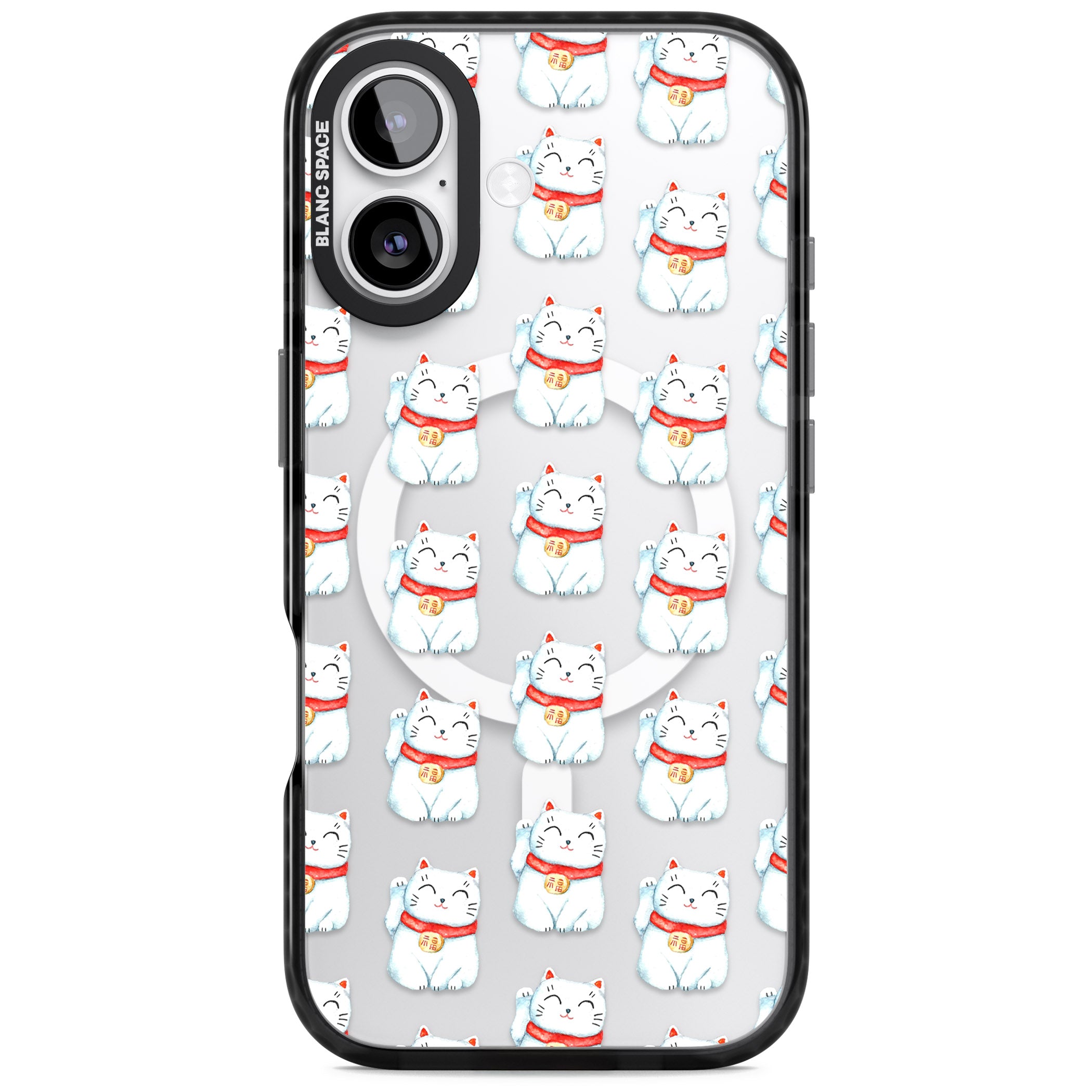 Lucky Cat Pattern iPhone 17 Impact Pro Black Phone Case