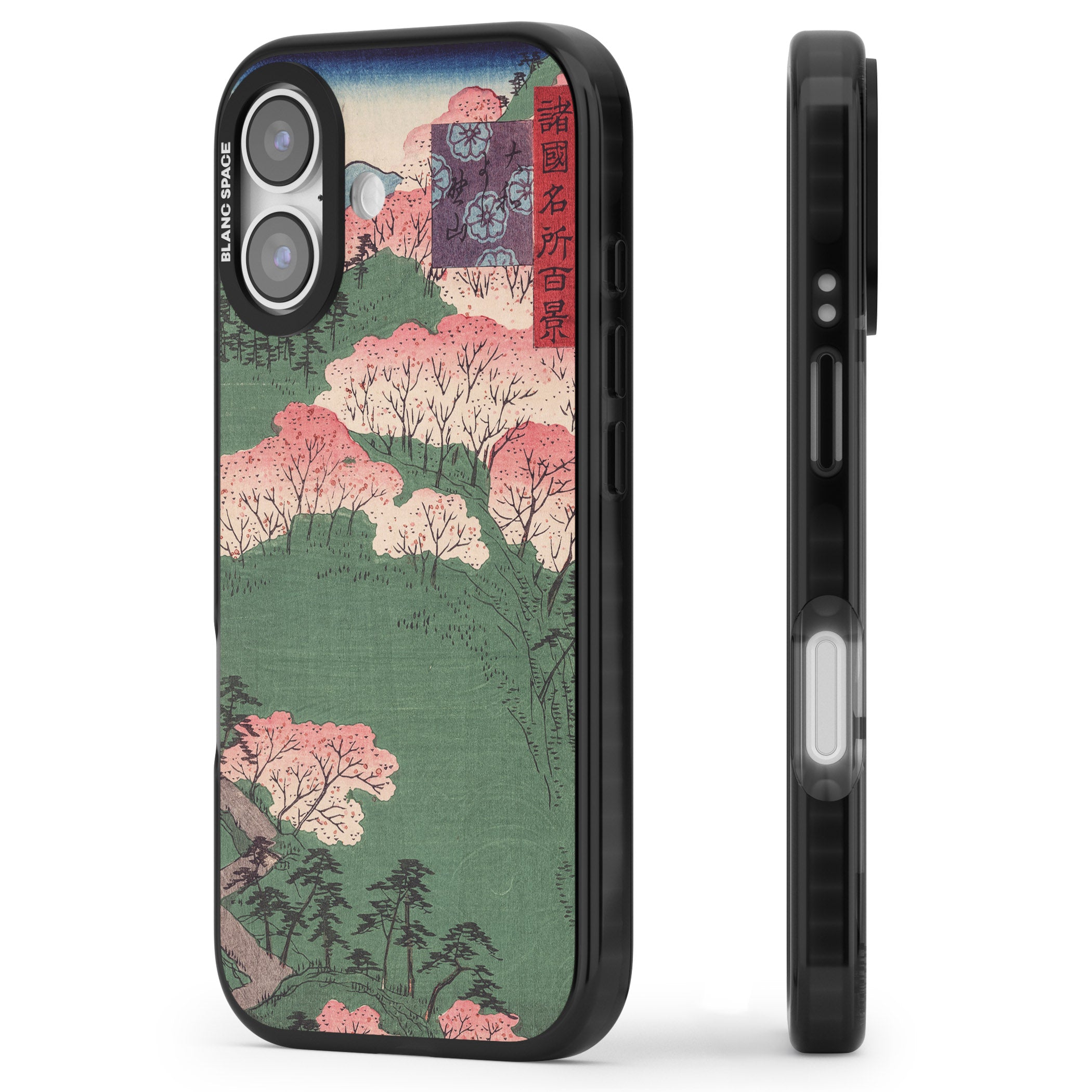 Japanese Illustration Cherry Blossom Forest iPhone 17 Impact Pro Black Phone Case Side Profile
