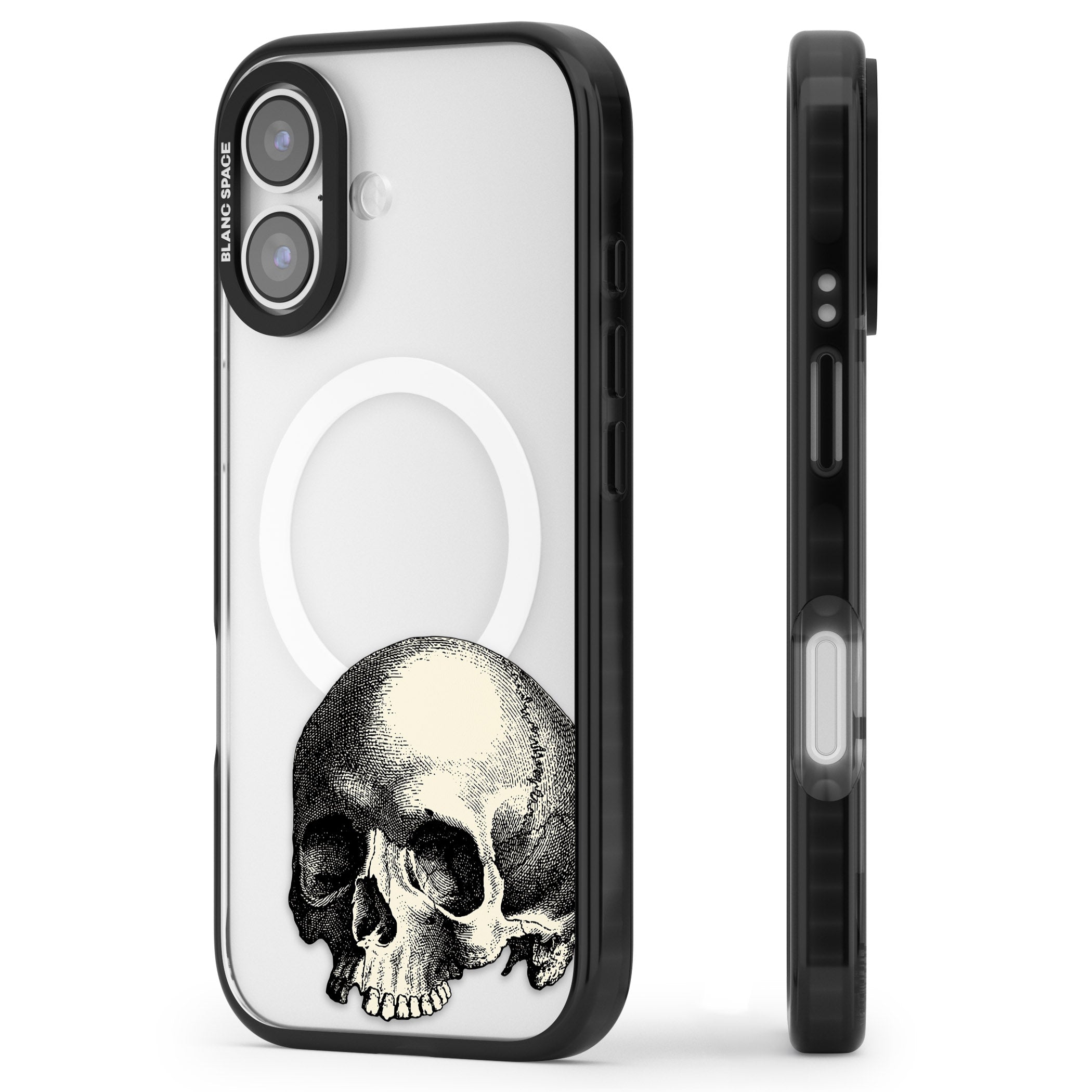 Minimal Vintage Skull iPhone 17 Impact Pro Black Phone Case Side Profile