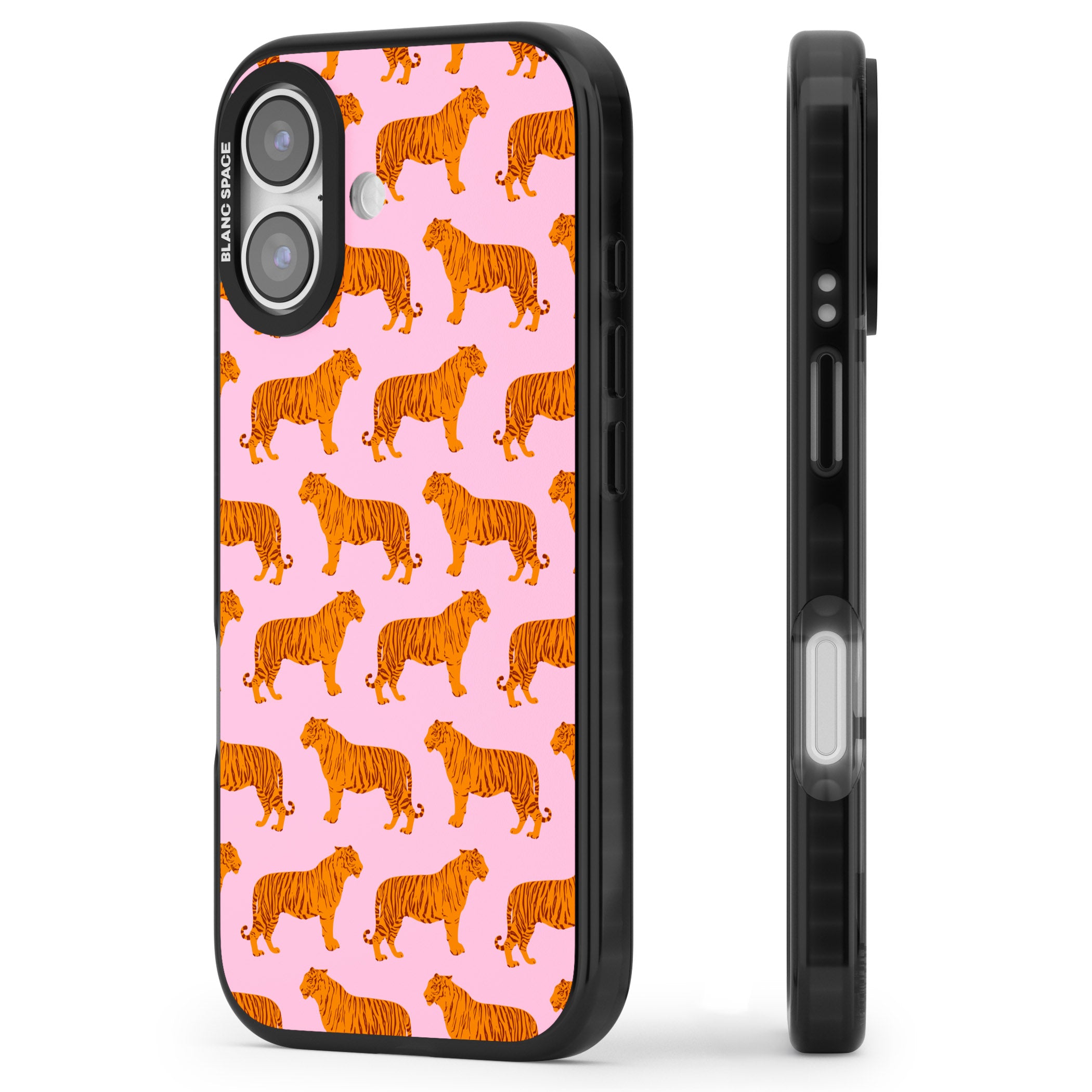 Tiger Pink Pattern iPhone 17 Impact Pro Black Phone Case Side Profile
