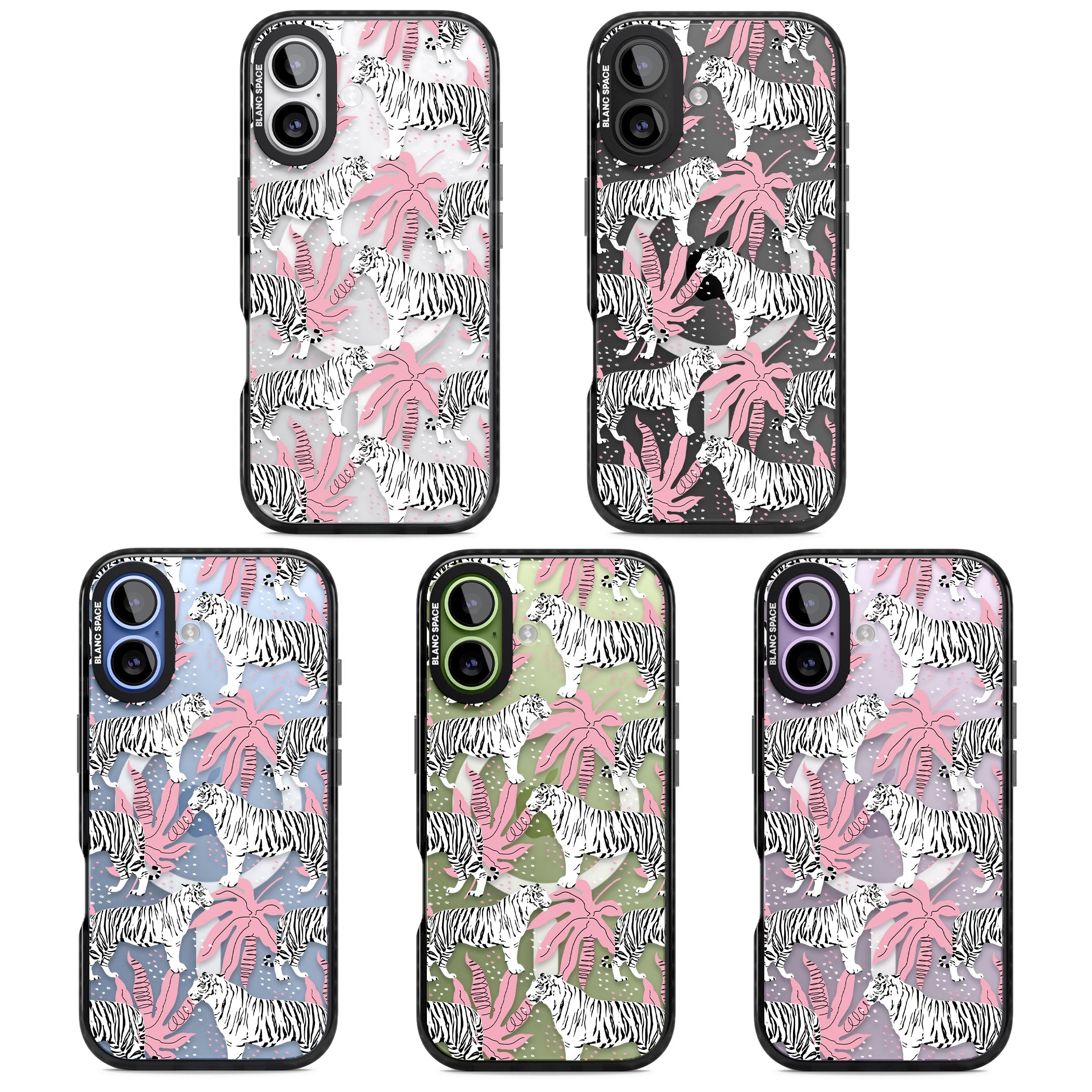 Pink & White Tropical Tigers iPhone 17 Impact Pro Black Phone Case APT Impact Protection